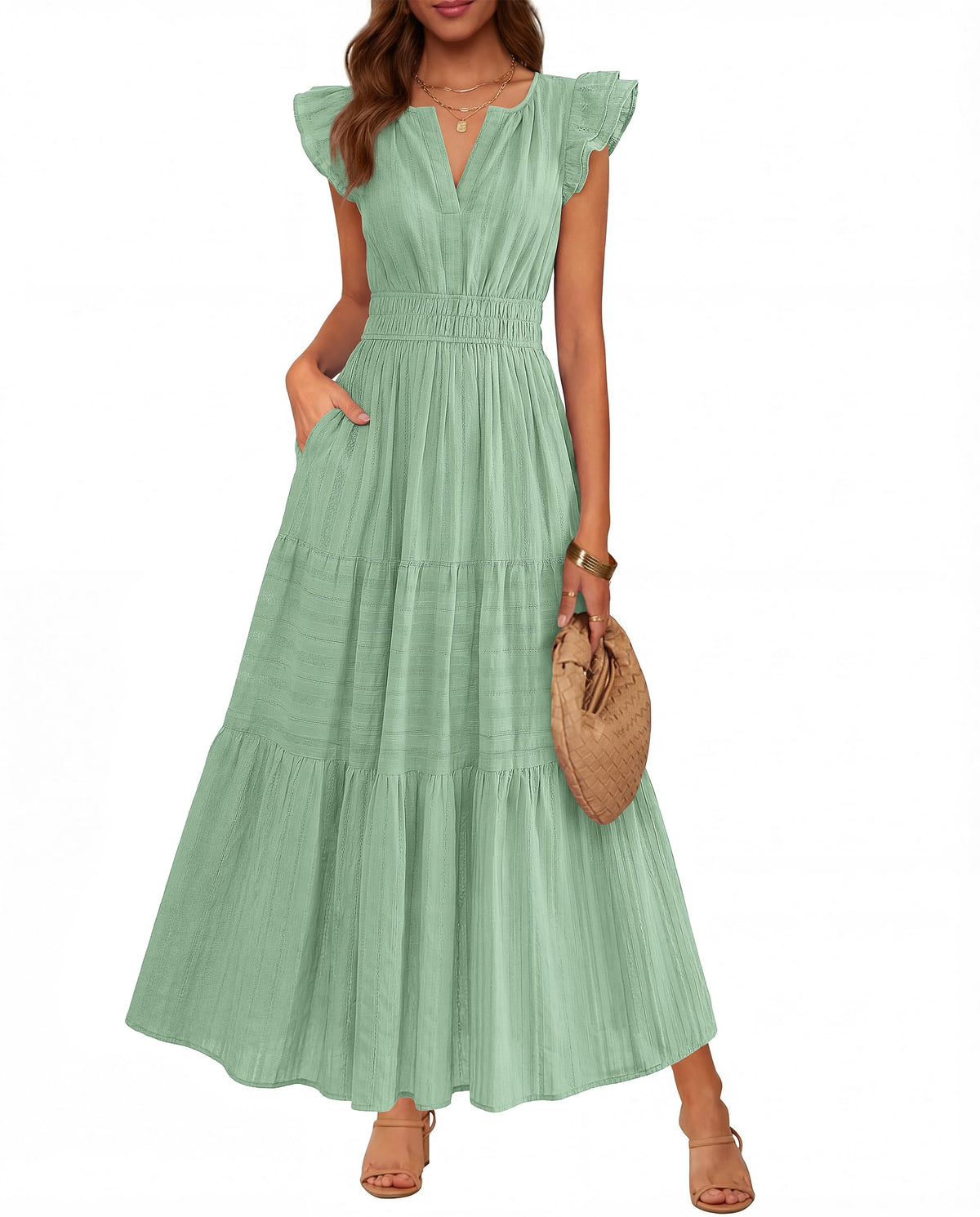 BTFBM Womens Summer Casual Ruffle Sleeve Maxi Dress
