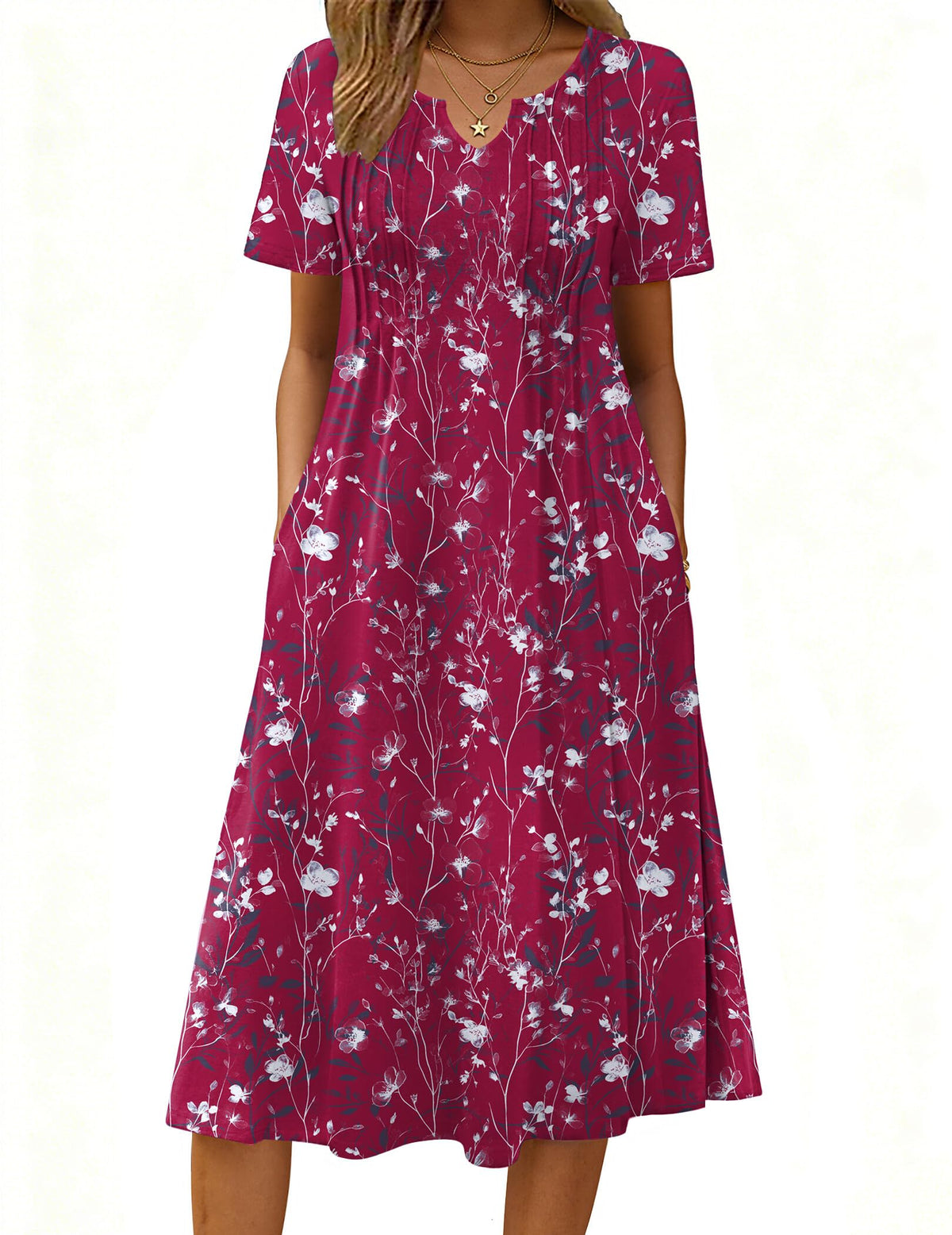 Zeagoo Summer Dresses for Women 2026 Casual Short Sleeve Aline Midi Dress with Pocket Flowy Pleated Tshirt Beach Sundress