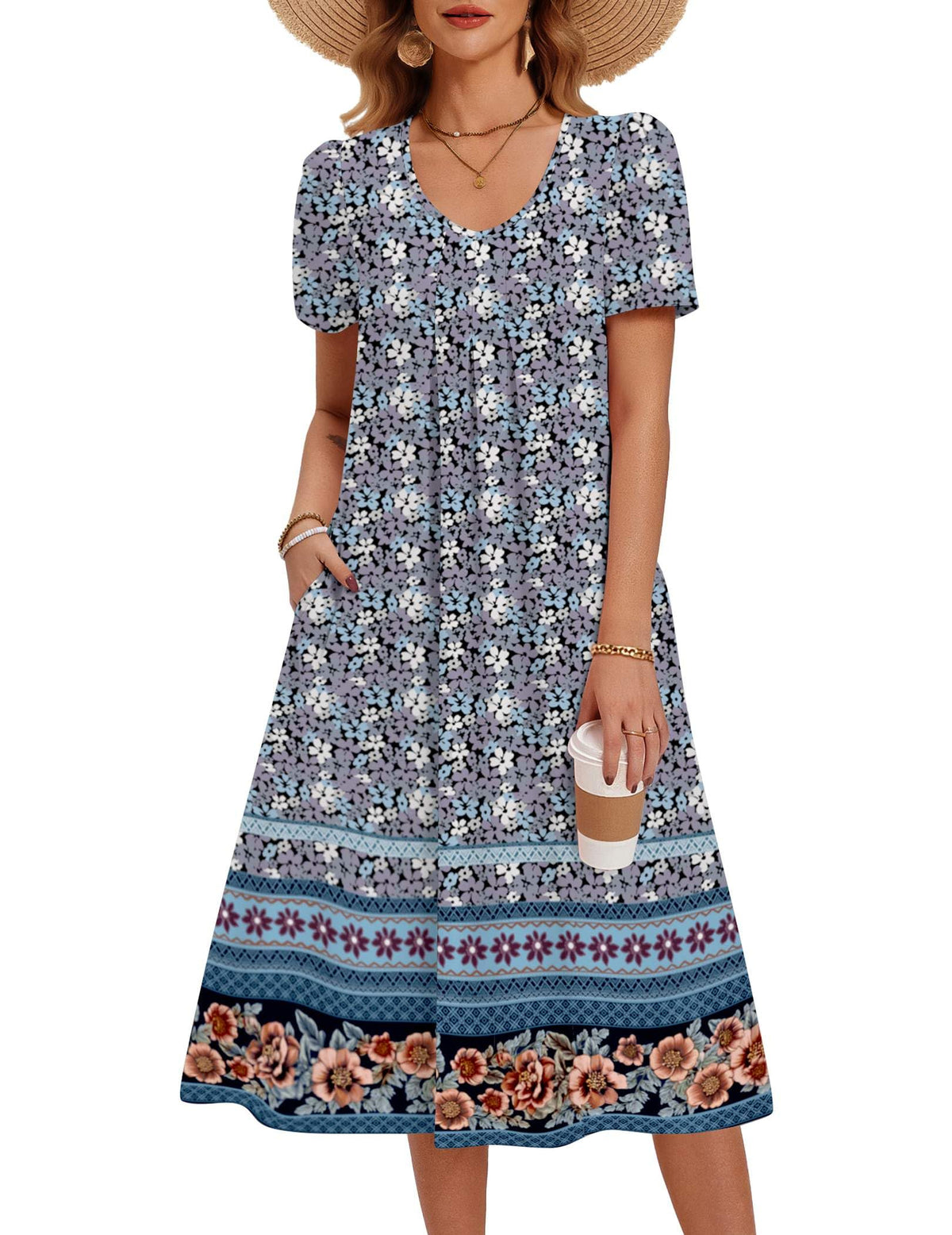 Zeagoo Summer Casual Dress for Womens Floral Midi Sundress with Pockets