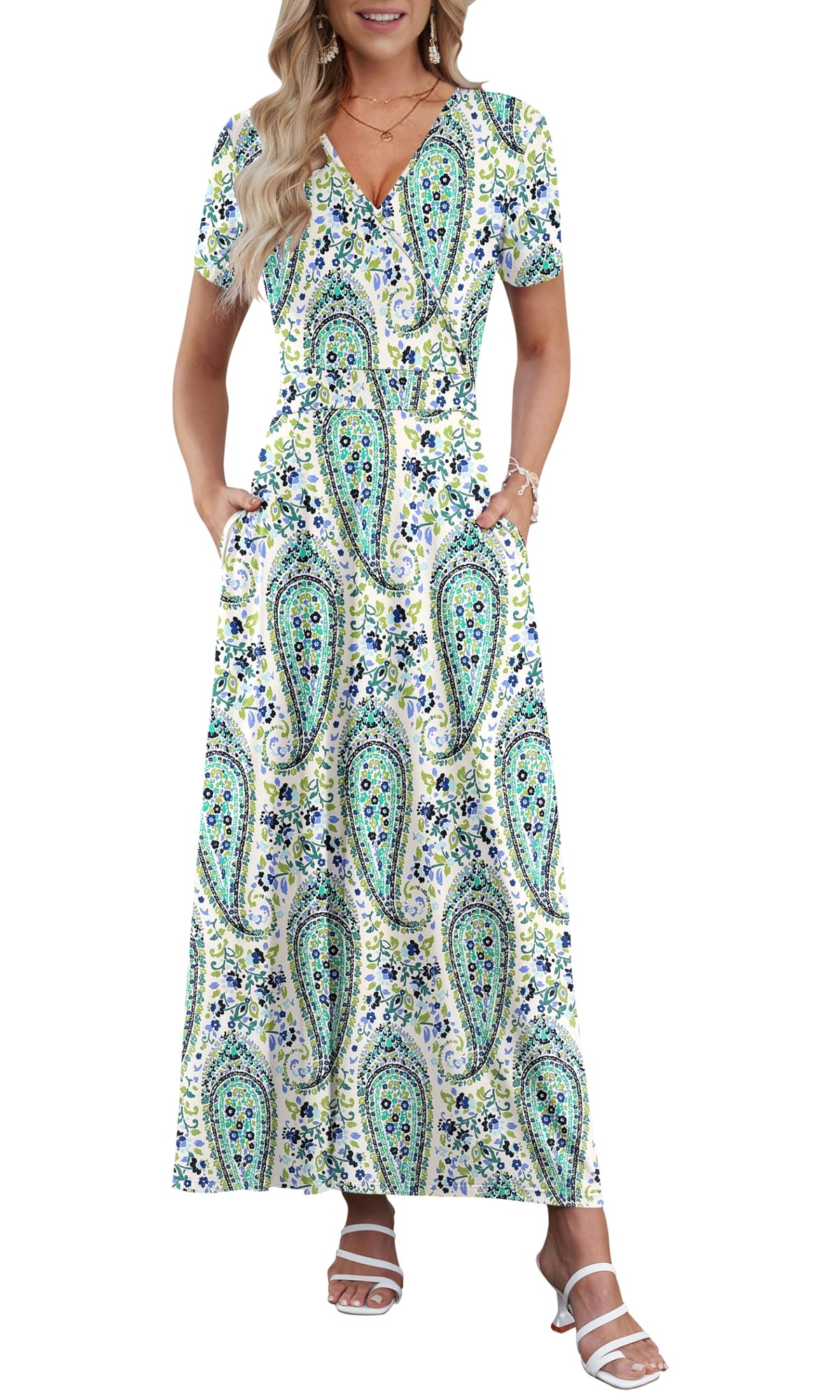 AUSELILY Maxi Dresses for Women Ankle Length Floral Beach Long Flowy Dress