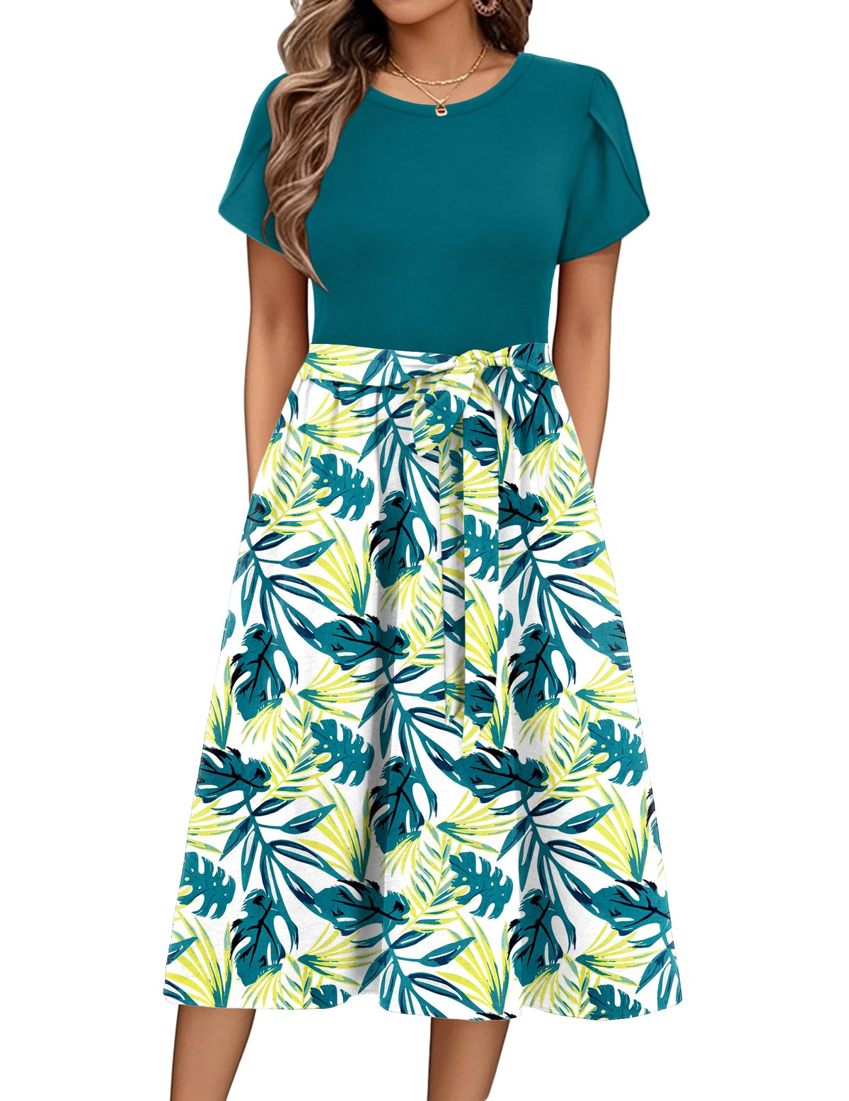 Zeagoo Womens Midi Dress Summer Short Sleeve Dress with Pockets 2025 Casual Floral T-Shirt Dress Flowy Beach Sundress