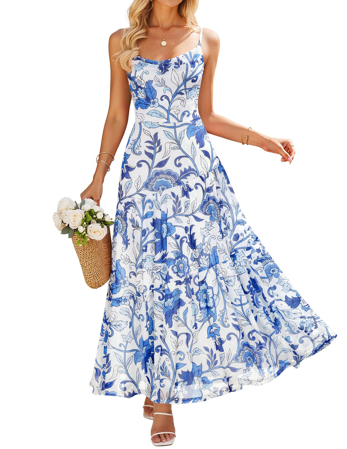 ZESICA Women's Summer Mesh Floral Sleeveless Wedding Guest Dress