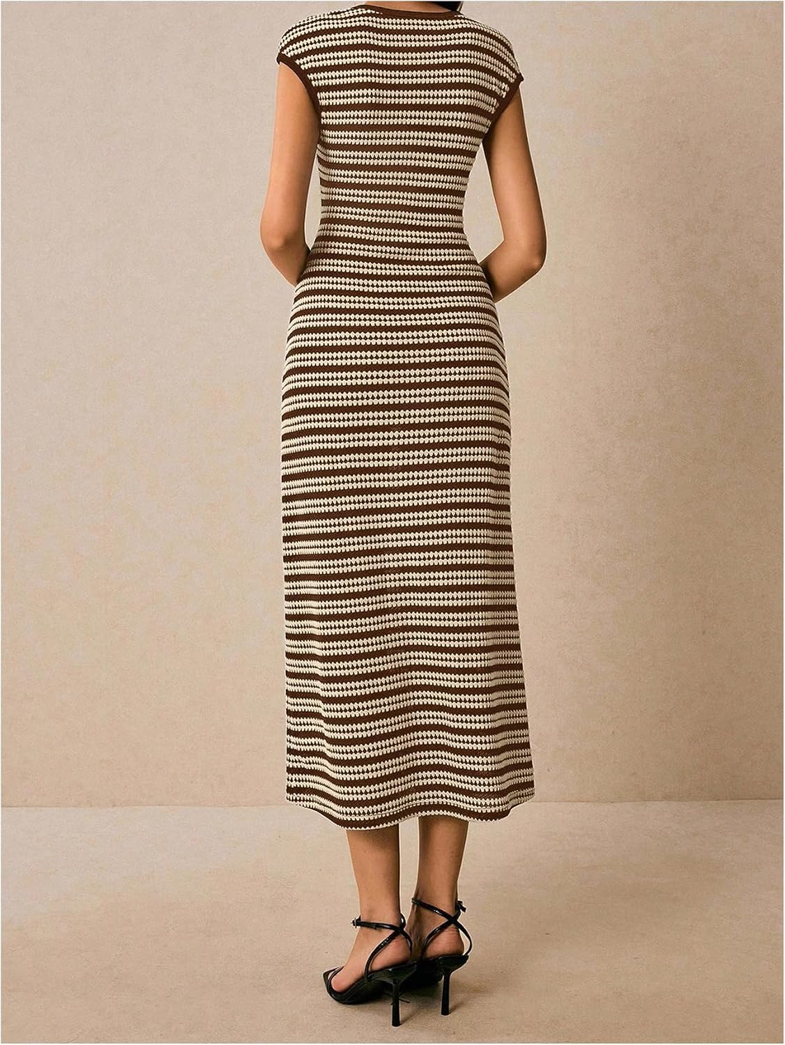 SOLY HUX Women's Striped Midi Dress Casual Work Knit Bodycon Summer Dresses