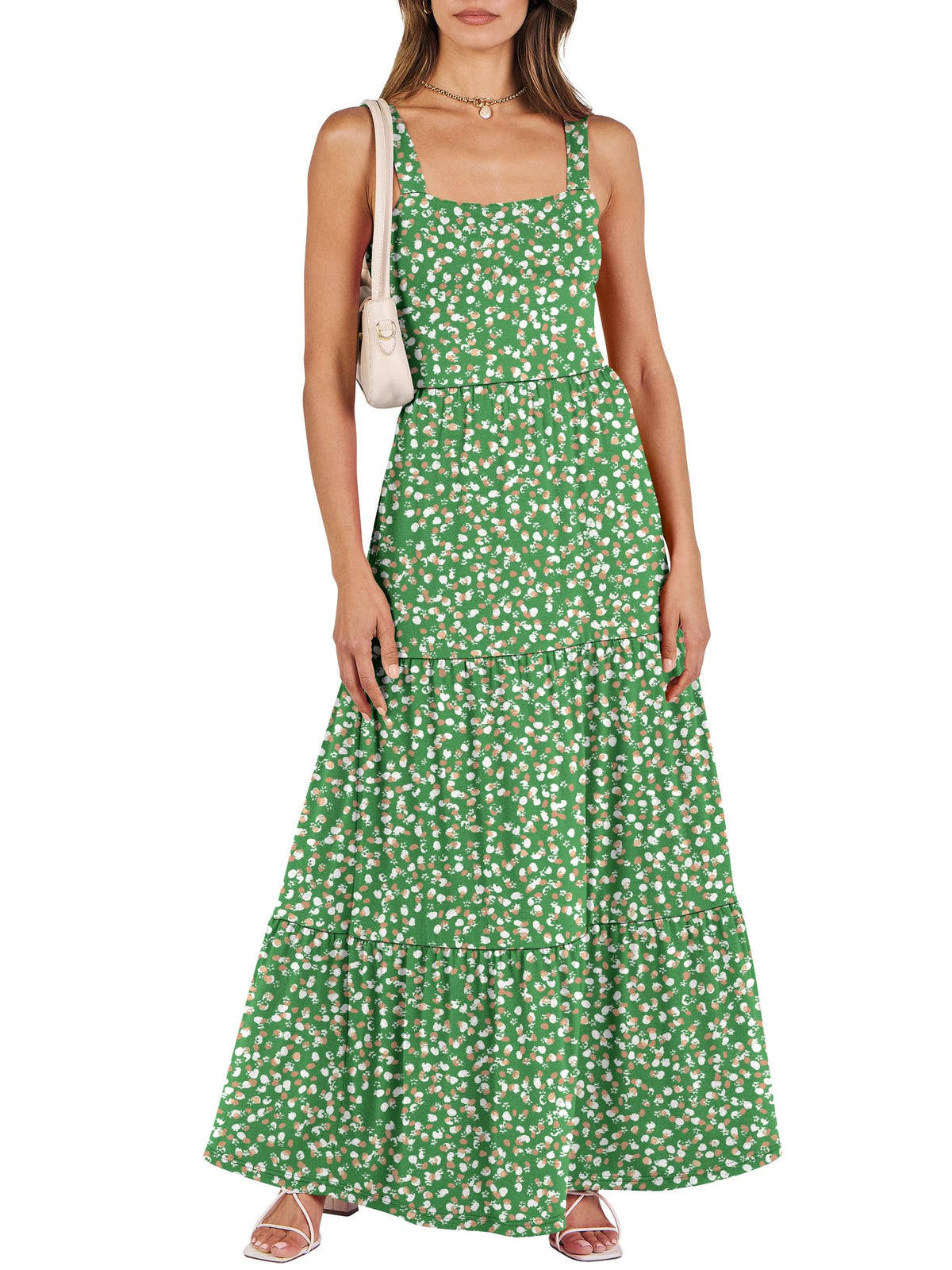 ANRABESS Women's Summer Flowy Maxi Dress Square Neck Sundress with Pockets