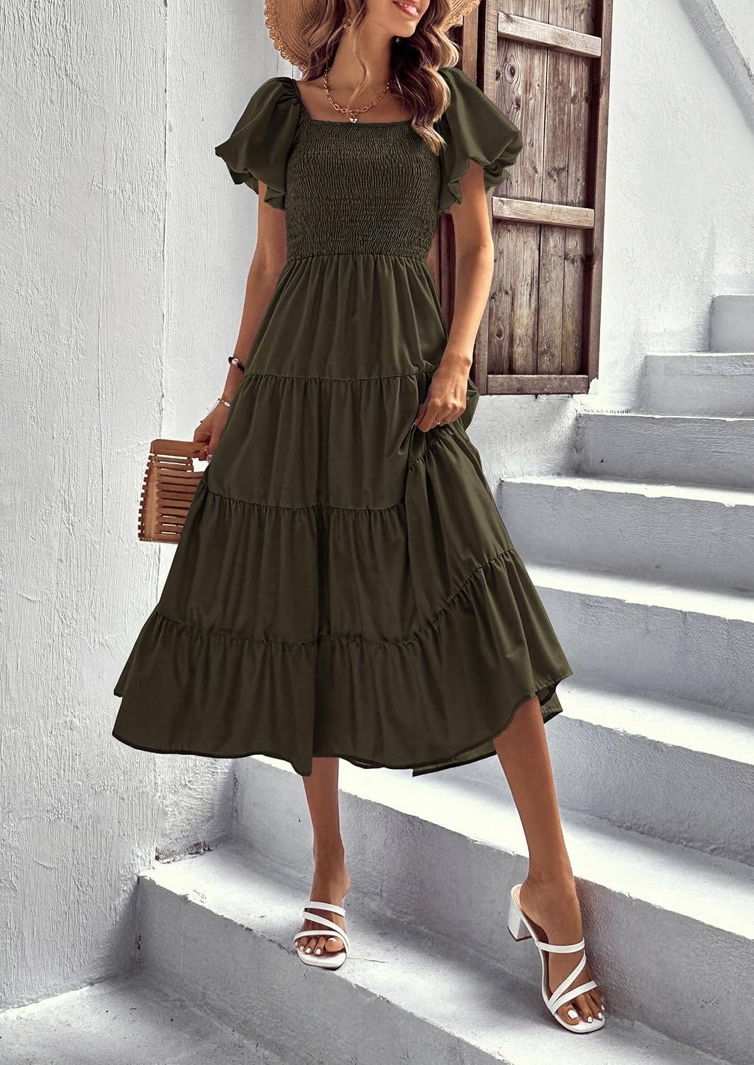 PRETTYGARDEN Women's Smocked Midi Wedding Guest Dress