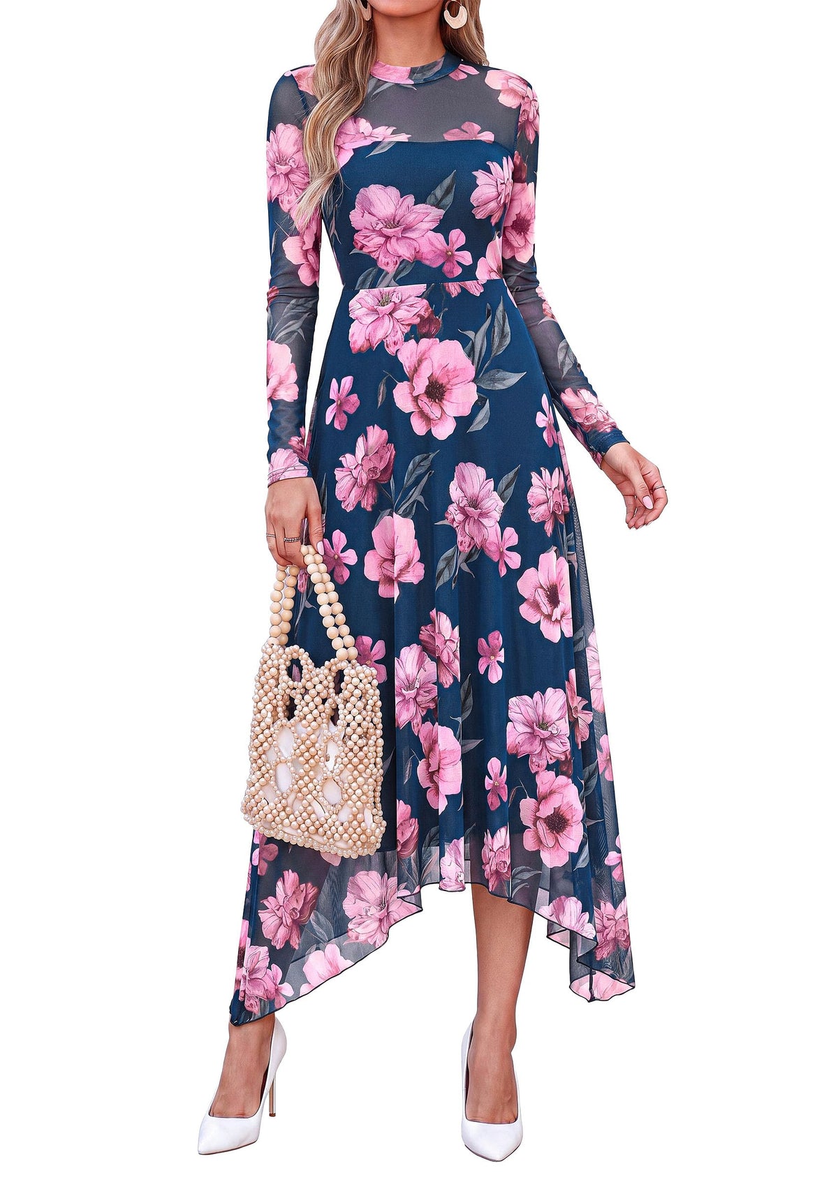 PRETTYGARDEN Women's Floral Mesh Midi Dress