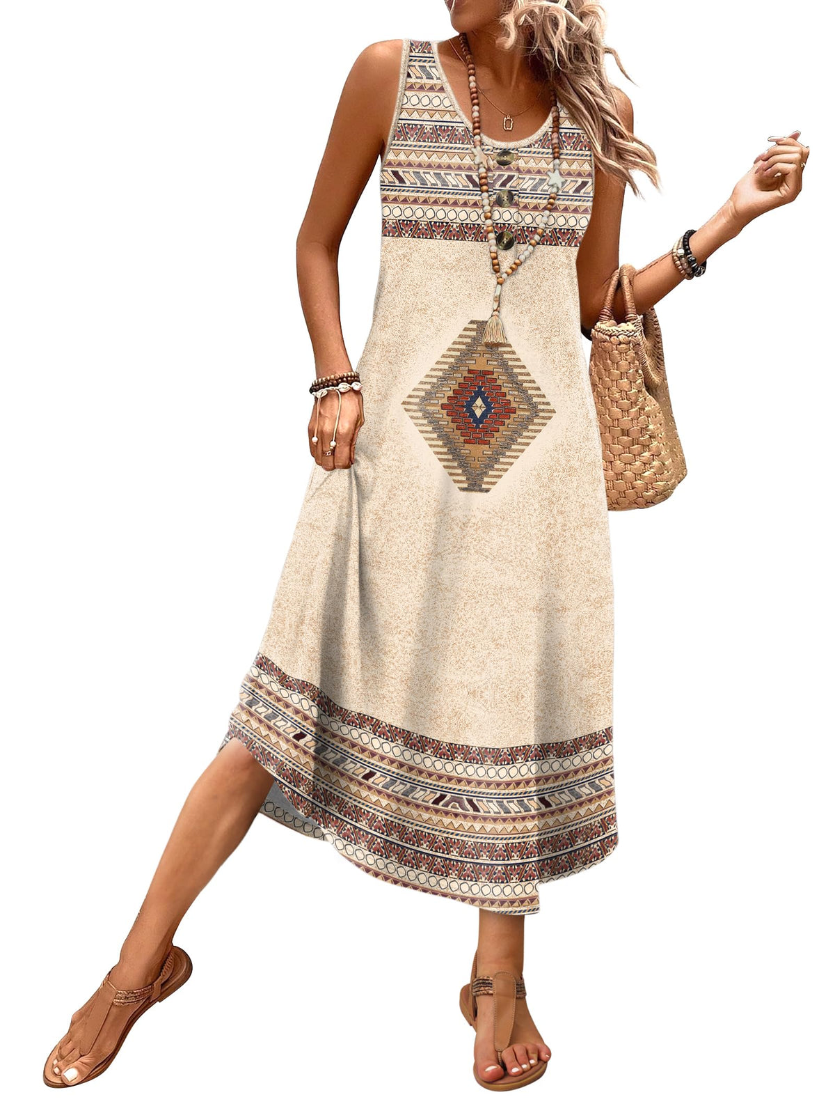 WIHOLL Summer Dresses for Women 2026 Button Front Sleeveless Casual Midi Dress Beach Vacation Sundresses with Pockets