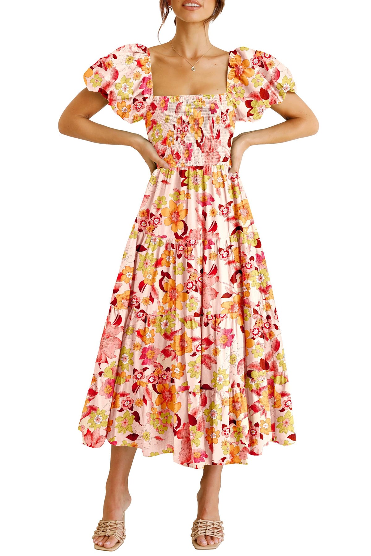 PRETTYGARDEN Women's Smocked Midi Wedding Guest Dress