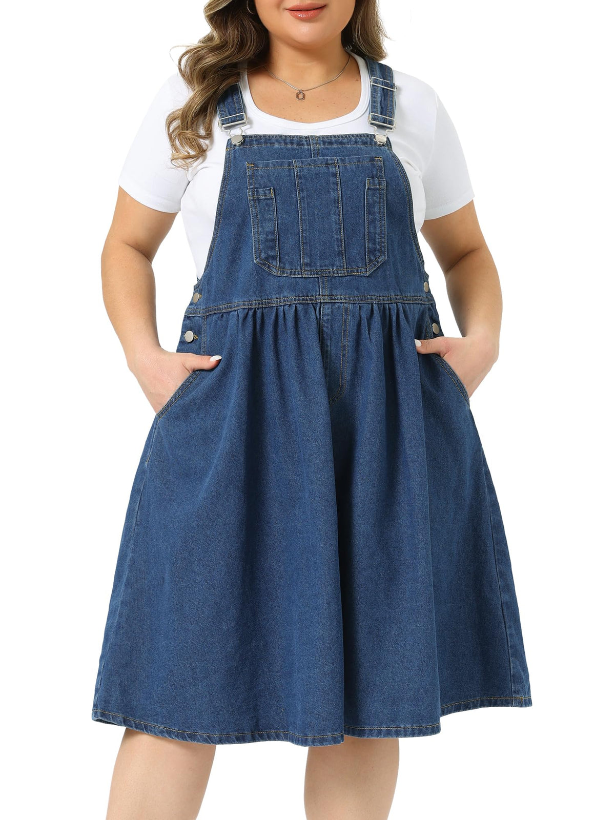 Agnes Orinda Plus Size Women's Denim Overalls Dress Casual Romper Sleeveless Adjustable Straps Jumper Jean Midi Dresses 2026