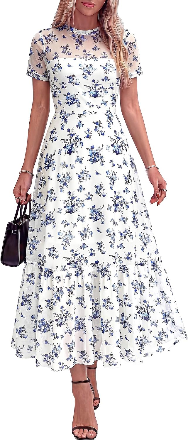 BTFBM Womens Mesh Ruffle Boho Cocktail Dresses