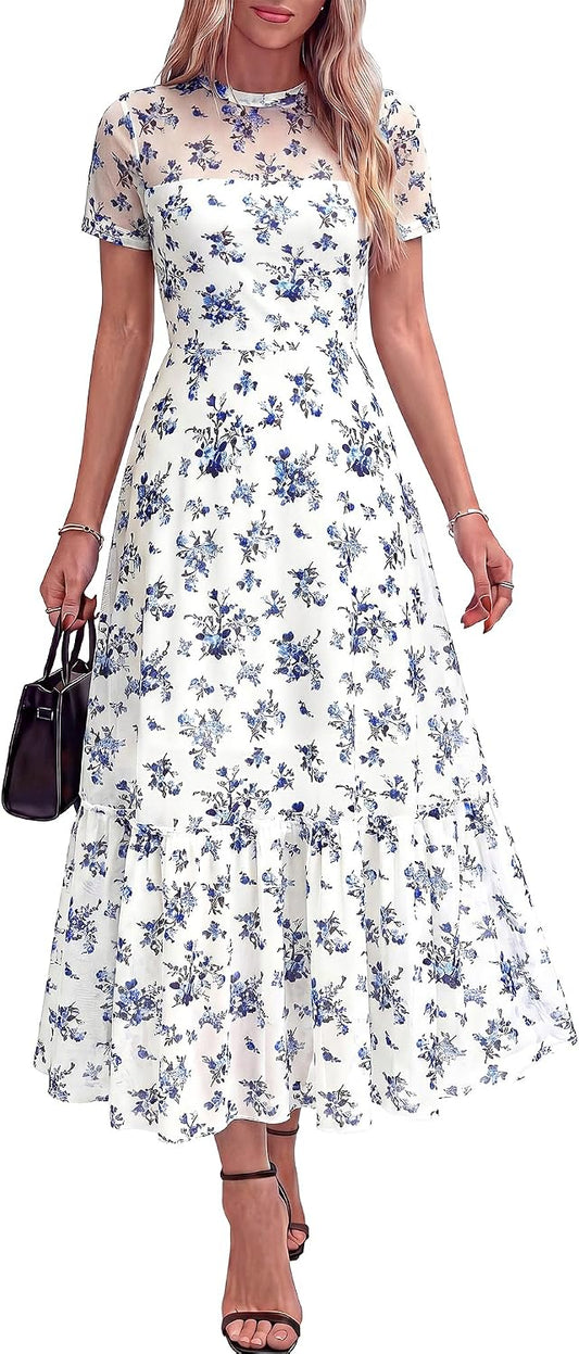 BTFBM Womens Mesh Ruffle Boho Cocktail Dresses