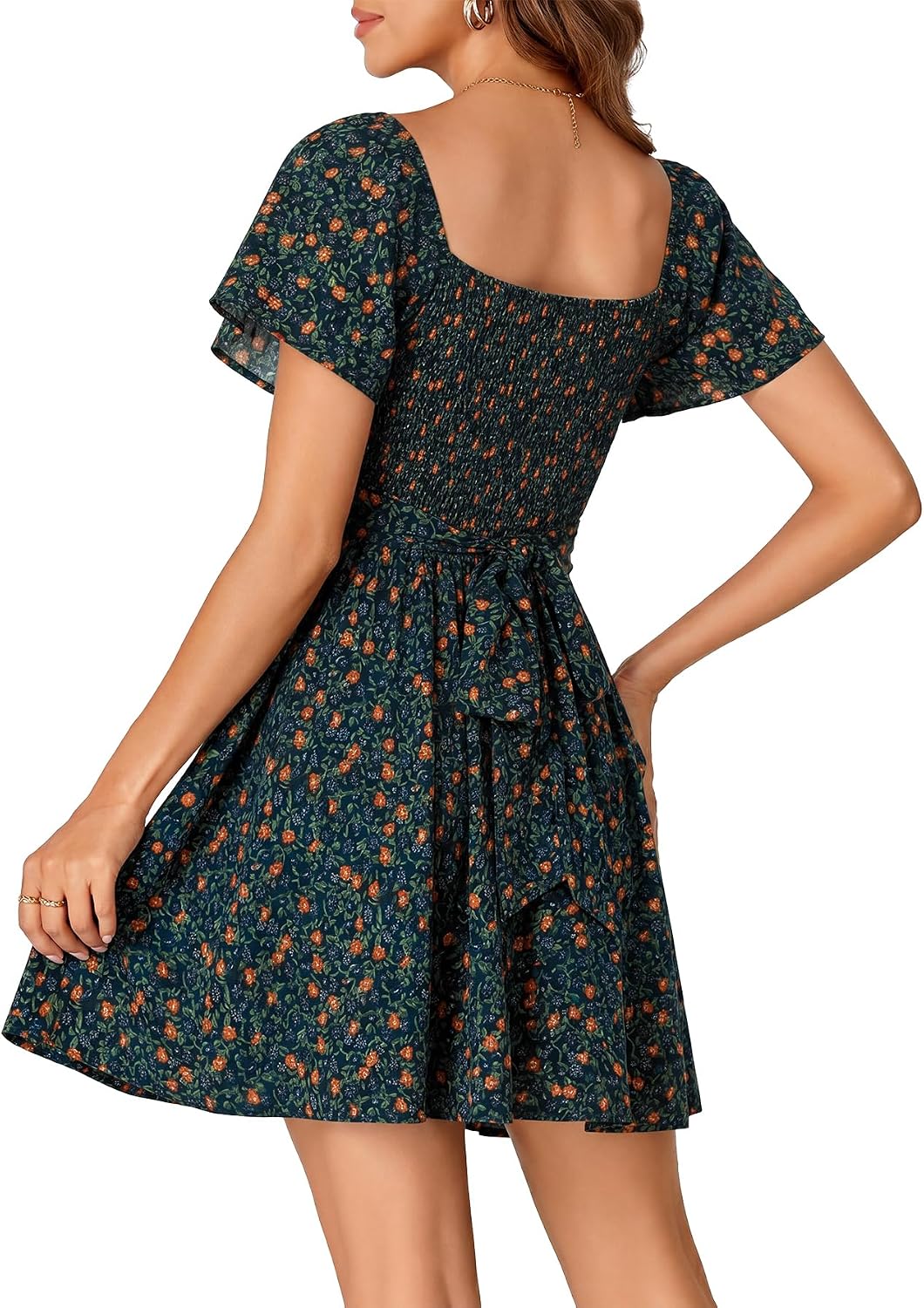 Rooscier Women's Tie Back Short Sleeve Mini Dress