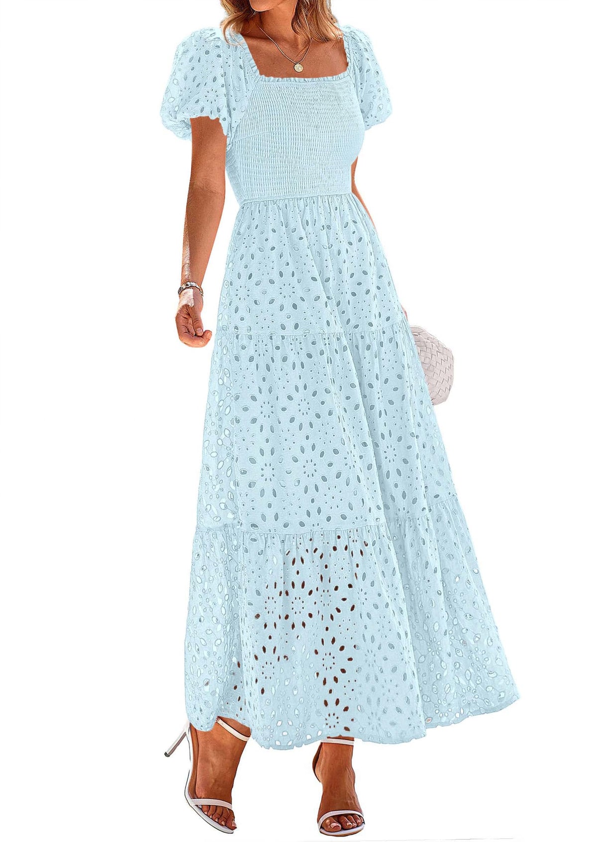 PRETTYGARDEN Womens Summer Eyelet Maxi Wedding Guest Dress