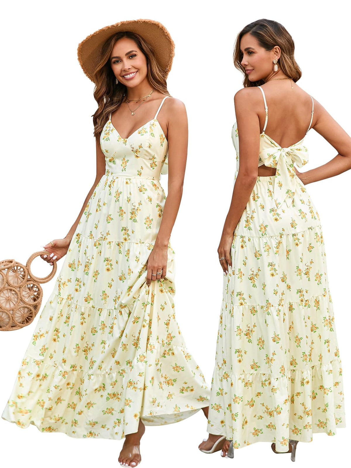 HTZMO Women Summer Floral Maxi Sundress Boho Beach Long Dress