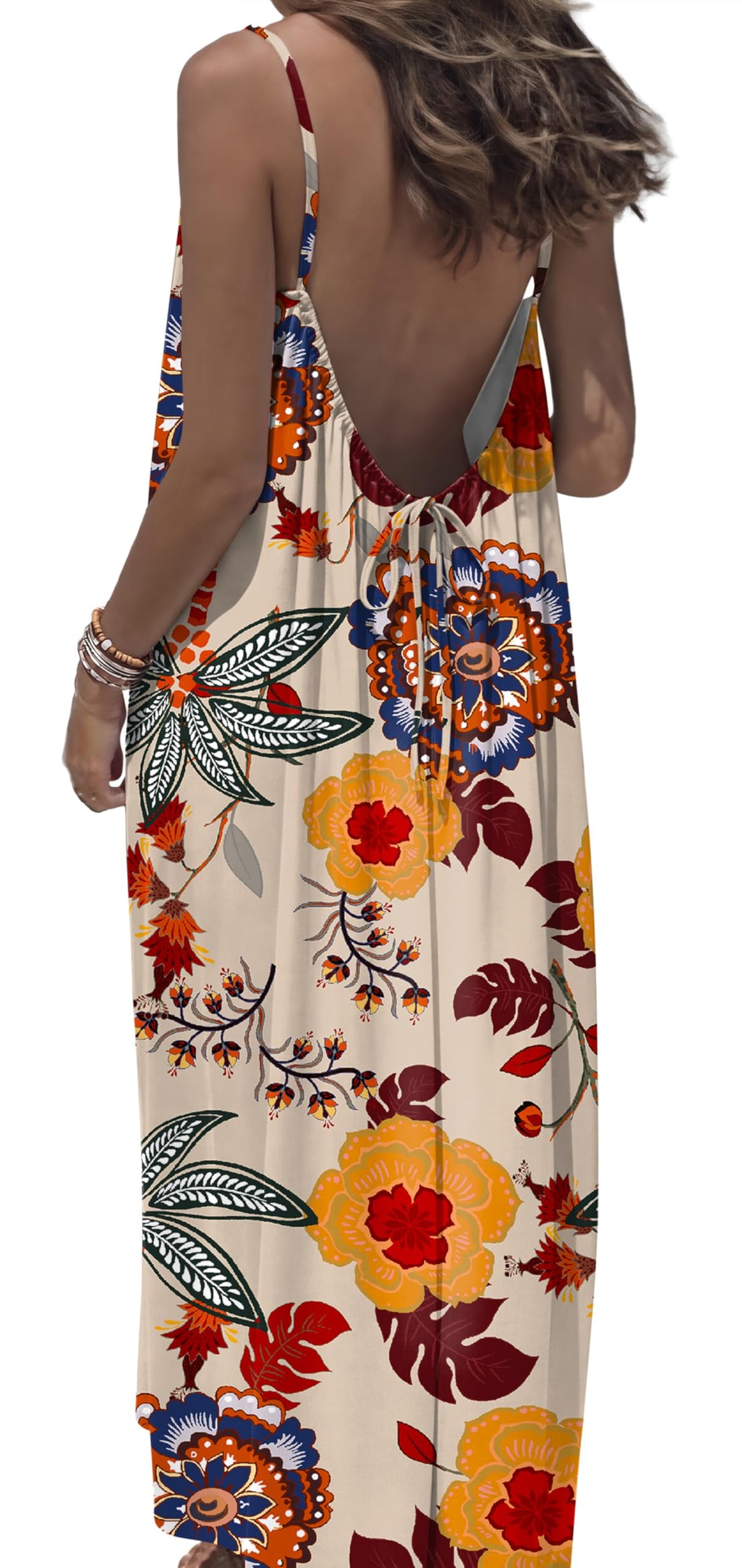 OFEEFAN Summer Dresses for Women 2026 Backless Cami Maxi Sundresses Spaghetti Strap Beach Vacation Clothes Swimsuit Coverup