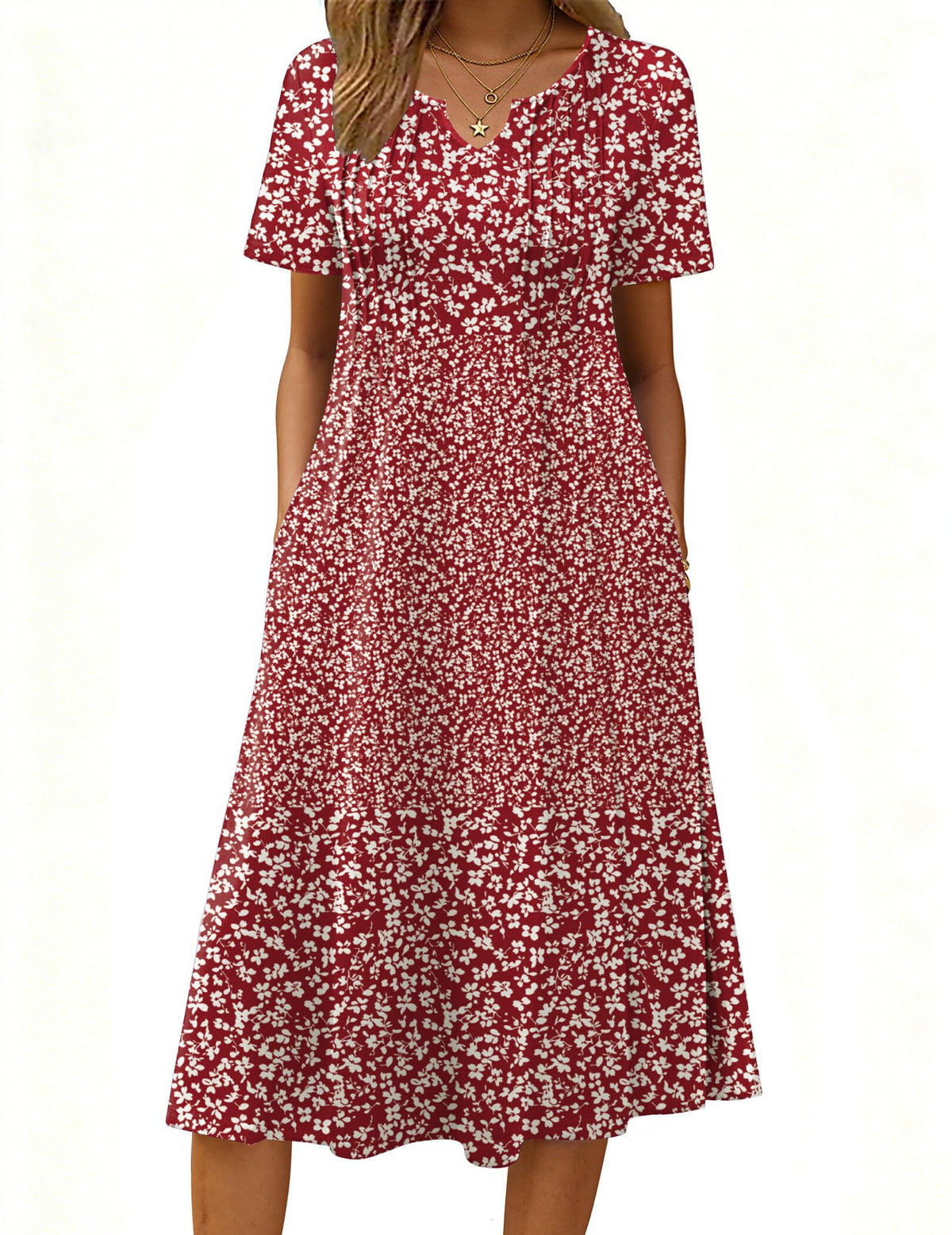 Zeagoo Summer Dresses for Women 2026 Casual Short Sleeve Aline Midi Dress with Pocket Flowy Pleated Tshirt Beach Sundress