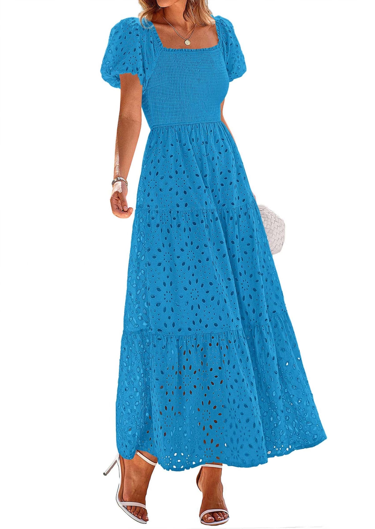 PRETTYGARDEN Womens Summer Eyelet Maxi Wedding Guest Dress