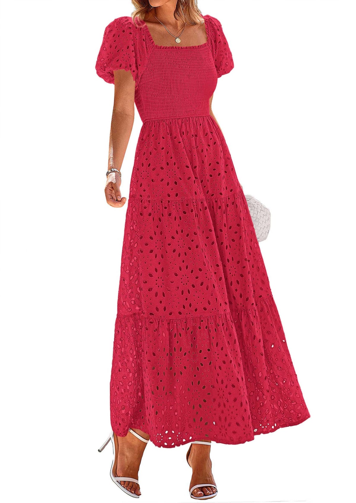 PRETTYGARDEN Womens Summer Eyelet Maxi Wedding Guest Dress