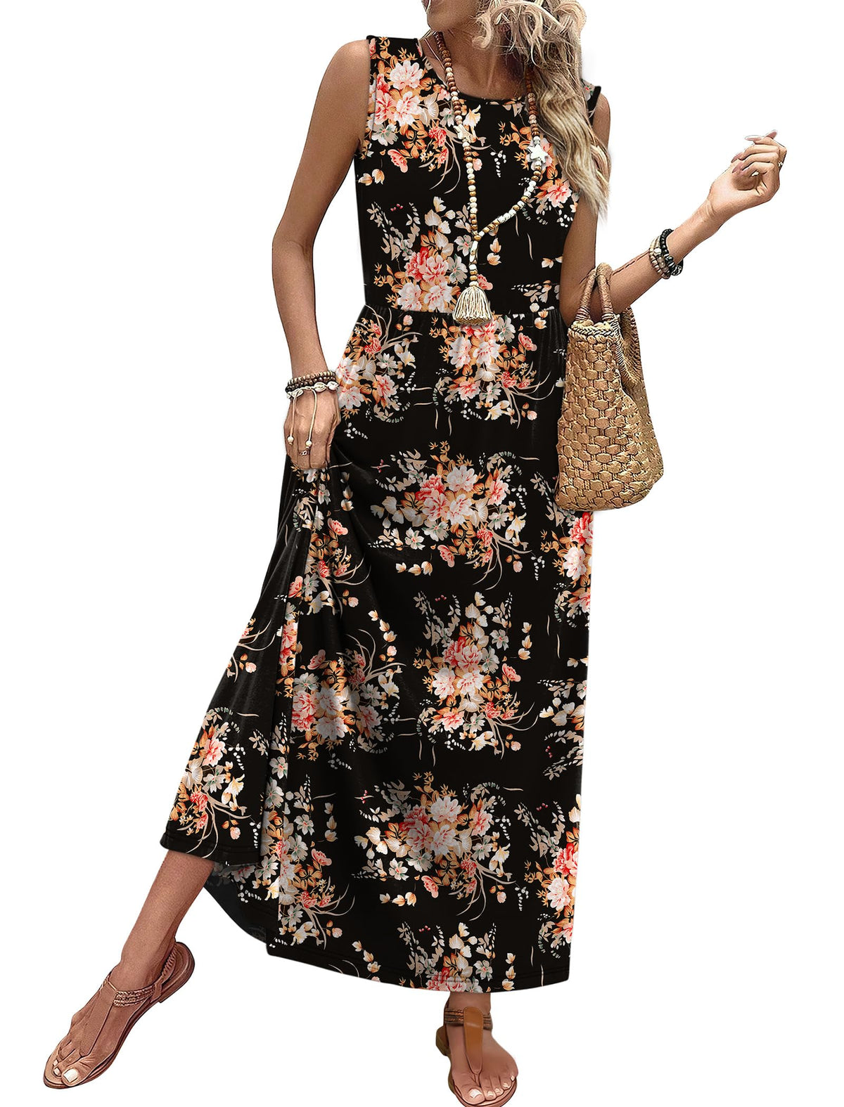 WIHOLL Summer Dresses for Women 2026 Maxi Dresses Long Flowy A Line Sleeveless Sundresses with Pockets
