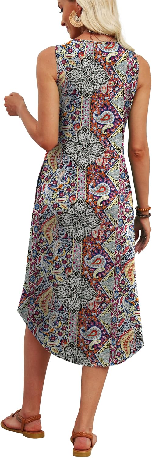 WIHOLL Summer Dresses for Women 2026 Button Front Sleeveless Casual Midi Dress Beach Vacation Sundresses with Pockets