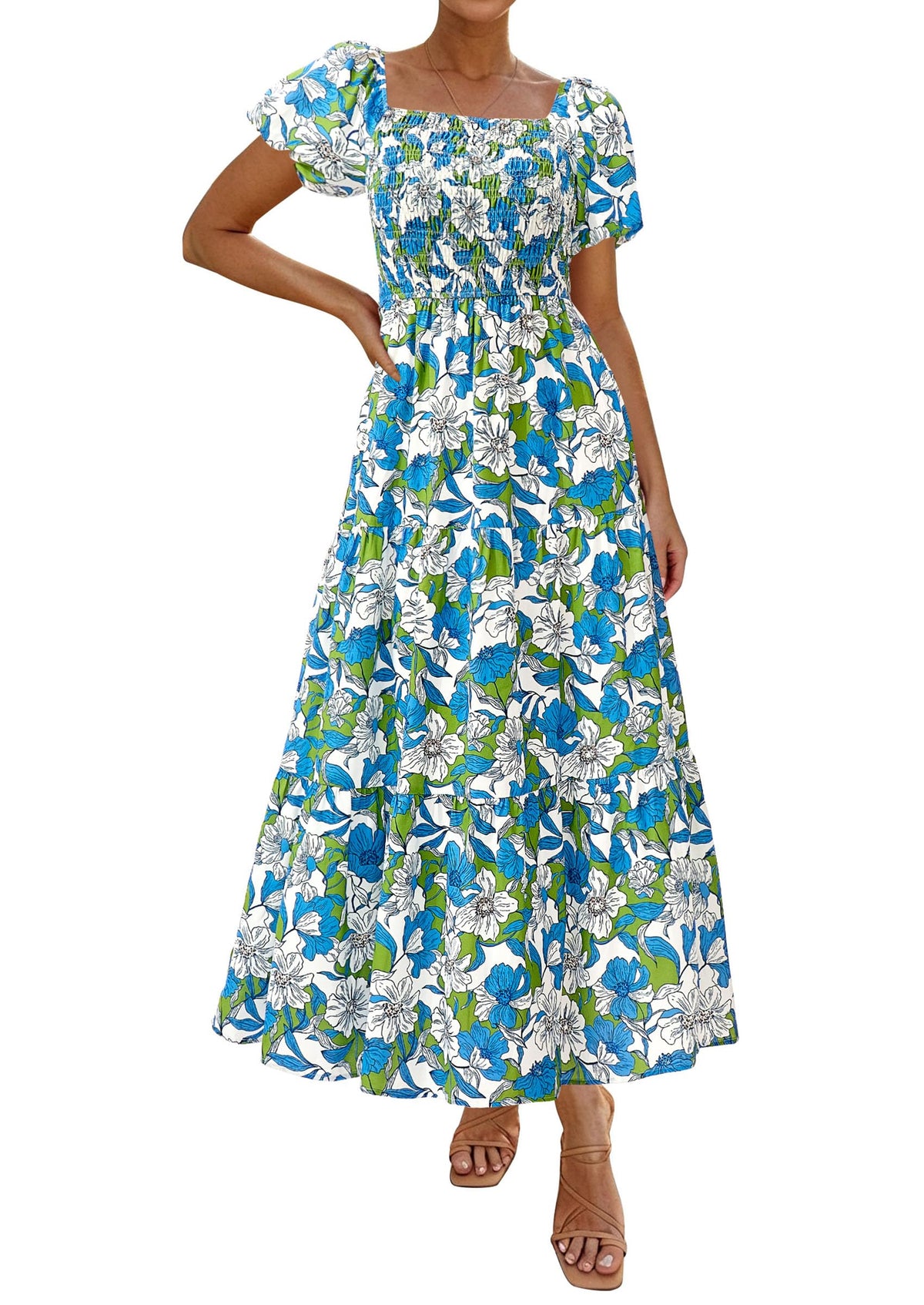 PRETTYGARDEN Womens Puff Short Sleeve Maxi Dress