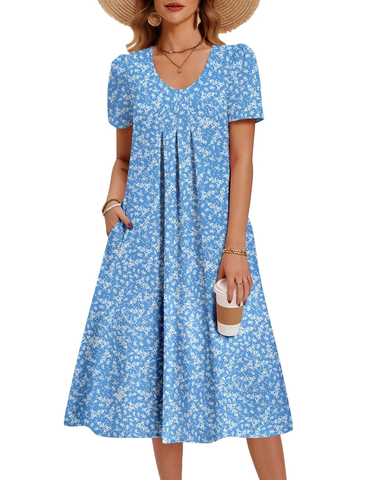 Zeagoo Summer Casual Dress for Womens Floral Midi Sundress with Pockets