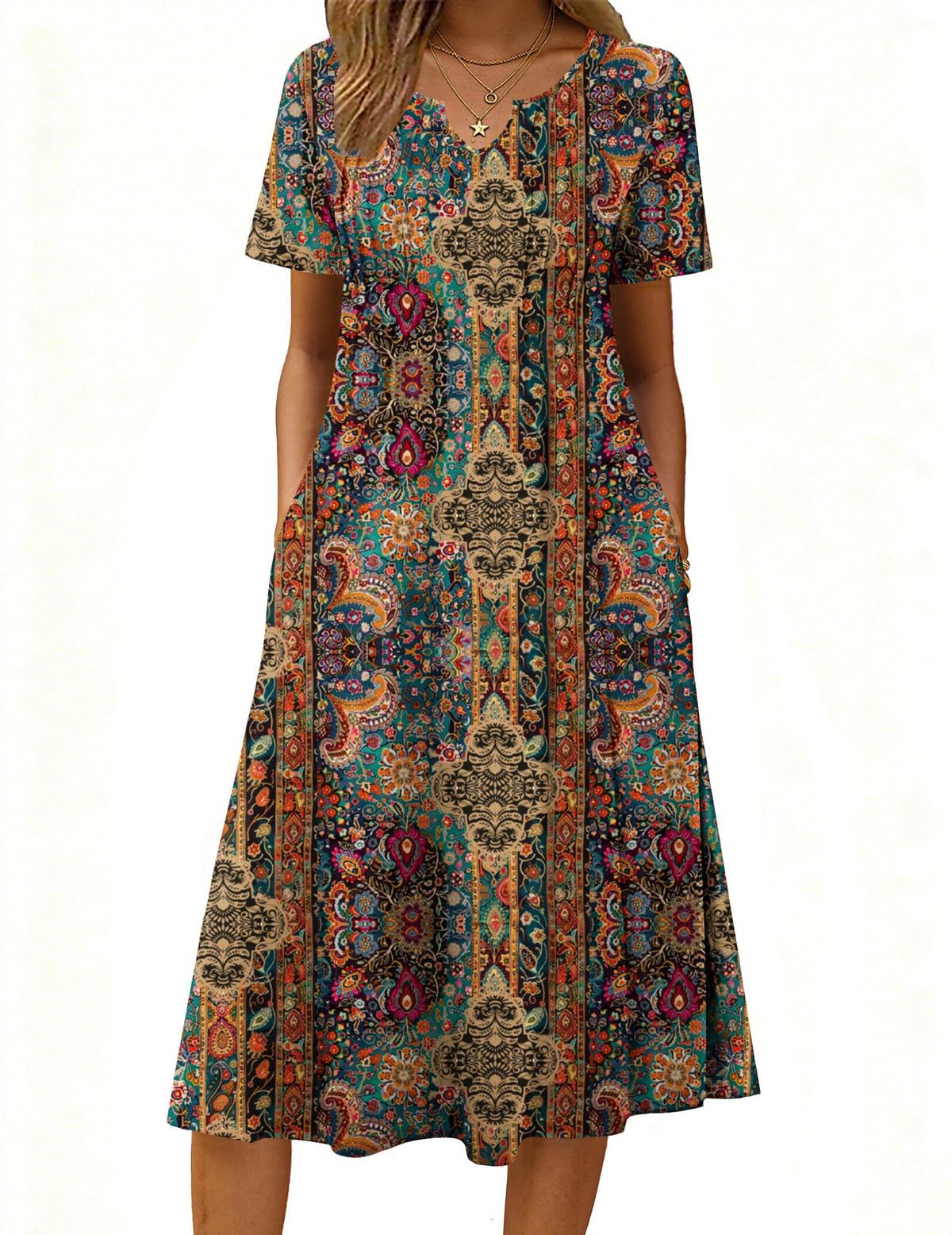 Zeagoo Summer Dresses for Women 2026 Casual Short Sleeve Aline Midi Dress with Pocket Flowy Pleated Tshirt Beach Sundress
