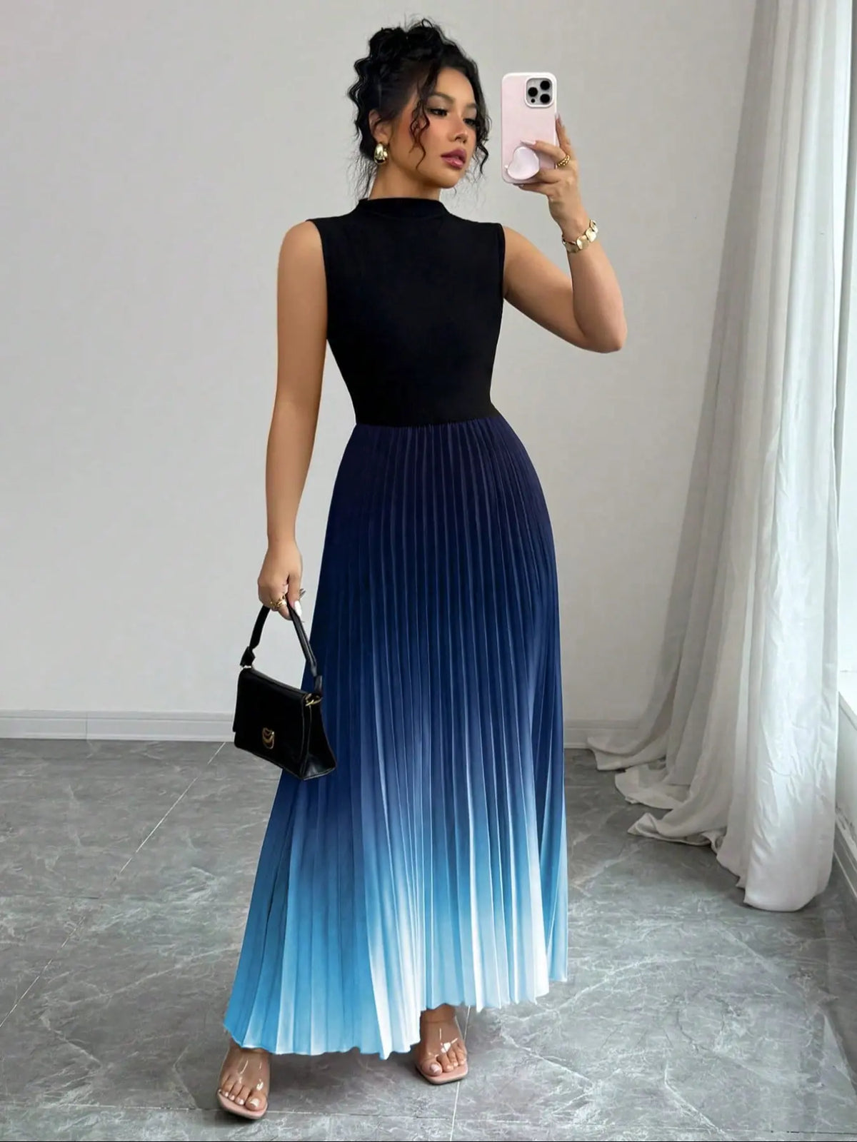 Women's Ombre Gradient Print Tank Dress, Elegant Chic Sleeveless Dress for Party Evening Formal Wear Occasions, Ladies' Clothes for All Seasons, Evening Dresses