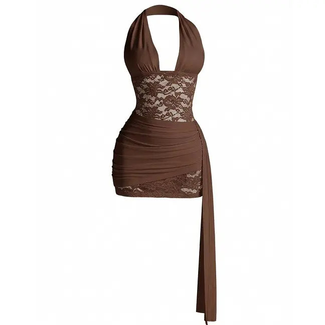 DealsForYouDays Summer Floral Lace Splicing Deep V-Neck Backless Dress,Graduation Dress. Summer Rave Festival Outfits