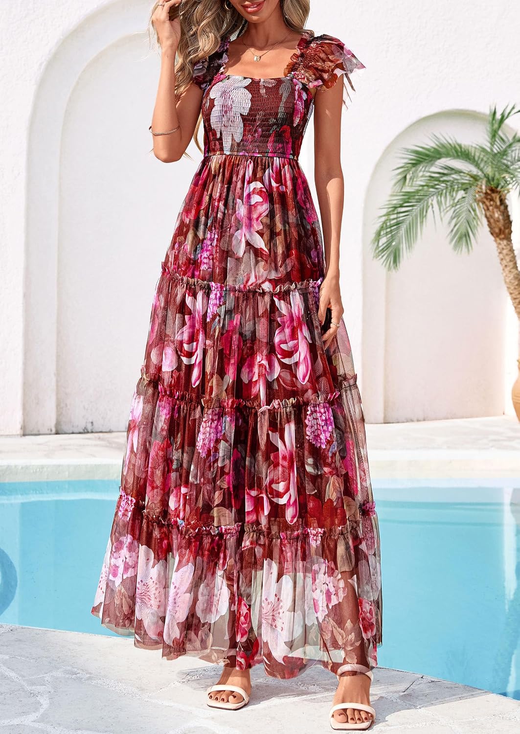 PRETTYGARDEN Women's Summer Smocked Midi Tulle Dress