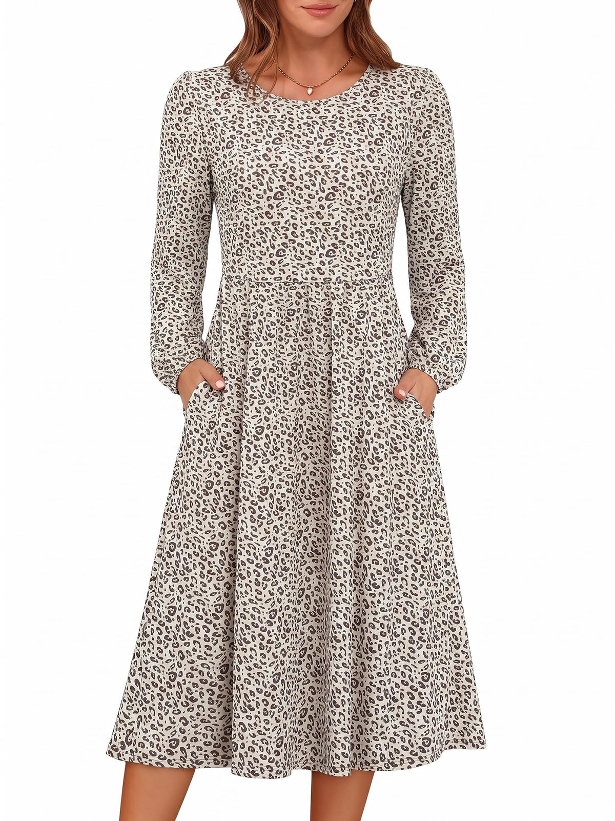 ANRABESS Women Long Sleeve Casual Fall Midi Dress Lightweight with Pockets