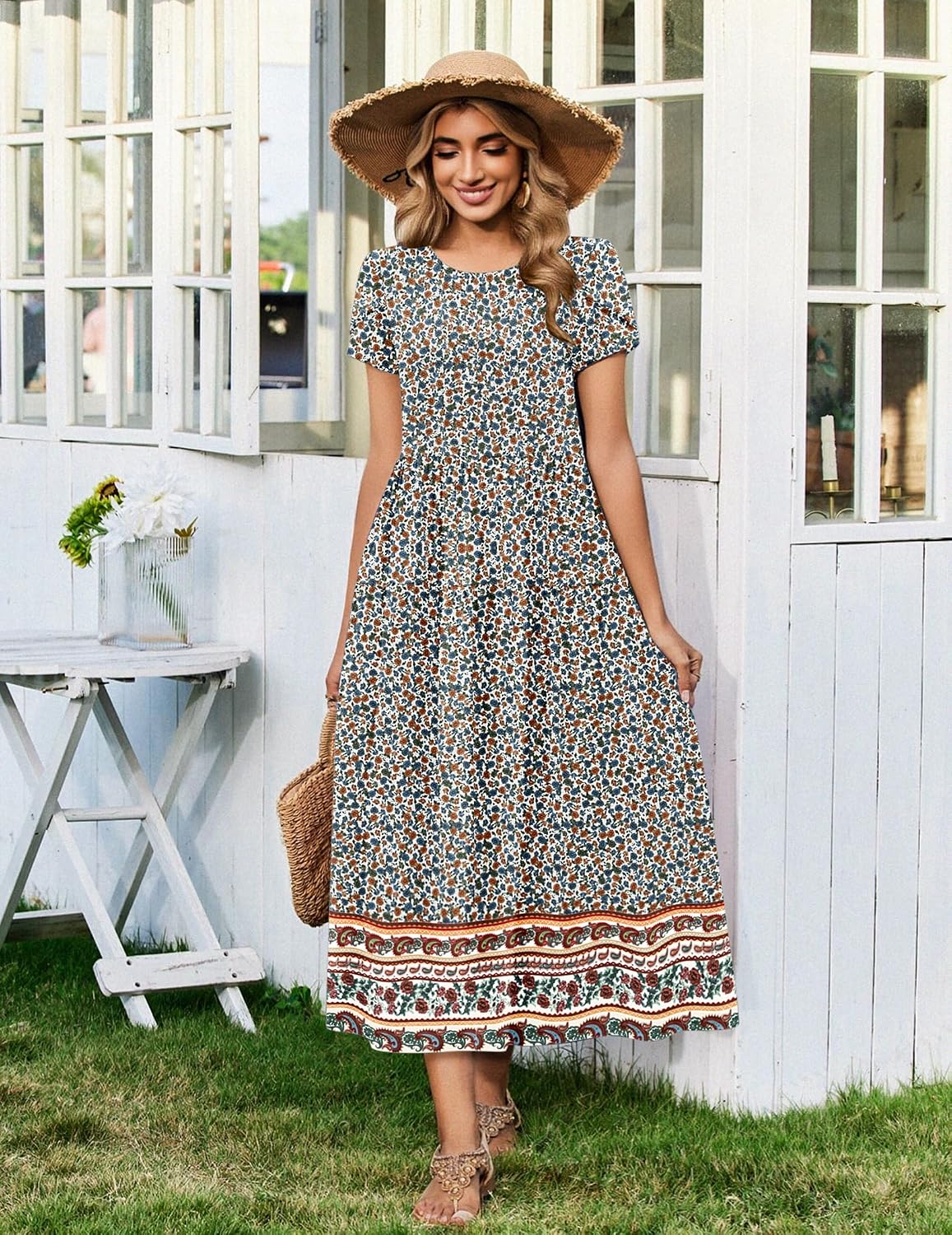 Zeagoo Summer Dresses for Women 2026 Maxi Bohemian Short Sleeve Long Dress