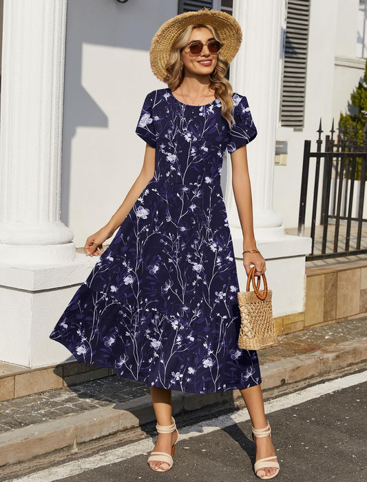 HOTOUCH Summer Dresses for Women 2026 Casual Midi Boho T Shirt Dress Ladies Sundress Aline Long Beach Vacation Clothes