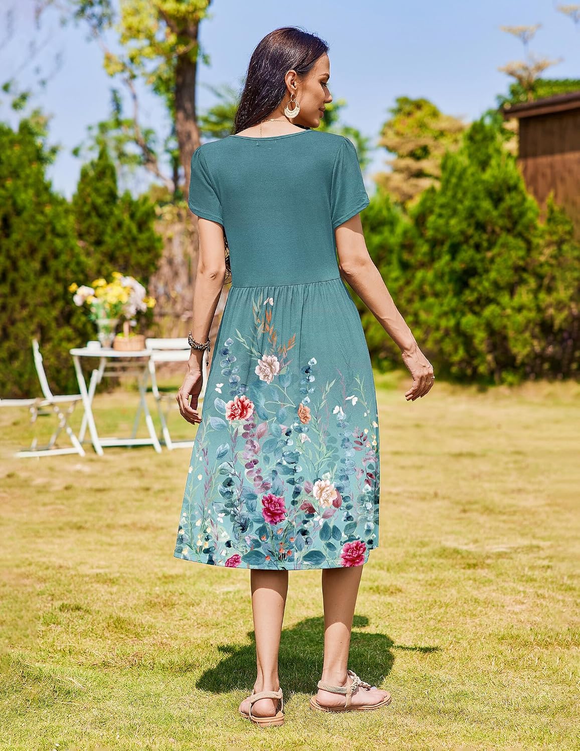 Zeagoo Womens Summer Dresses Casual Aline Midi Dress Short Sleeve Floral Tshirt Dress Flowy Beach Sundresses with Pockets