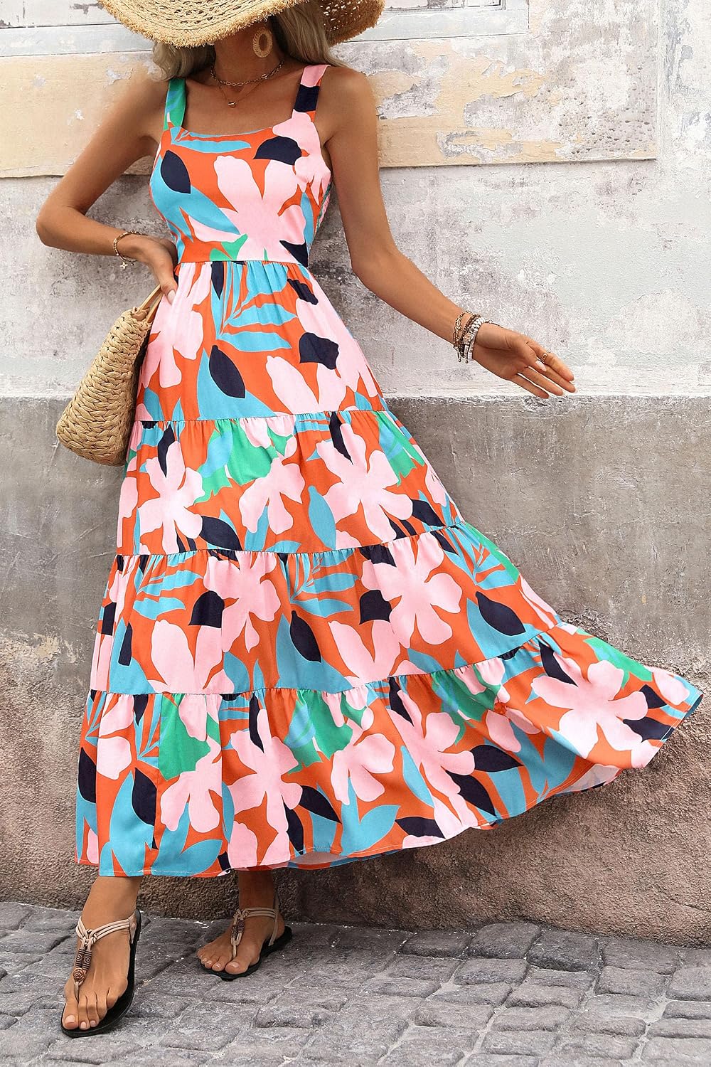 PRETTYGARDEN Womens 2026 Summer Dresses Fashion Clothing Floral Maxi Dress Ruffle Long Flowy Boho Beach Vacation Sundresses