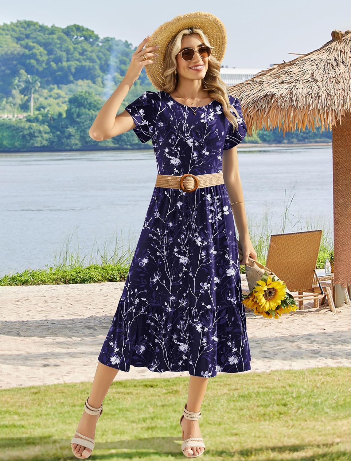 HOTOUCH Summer Dresses for Women 2026 Casual Midi Boho T Shirt Dress Ladies Sundress Aline Long Beach Vacation Clothes