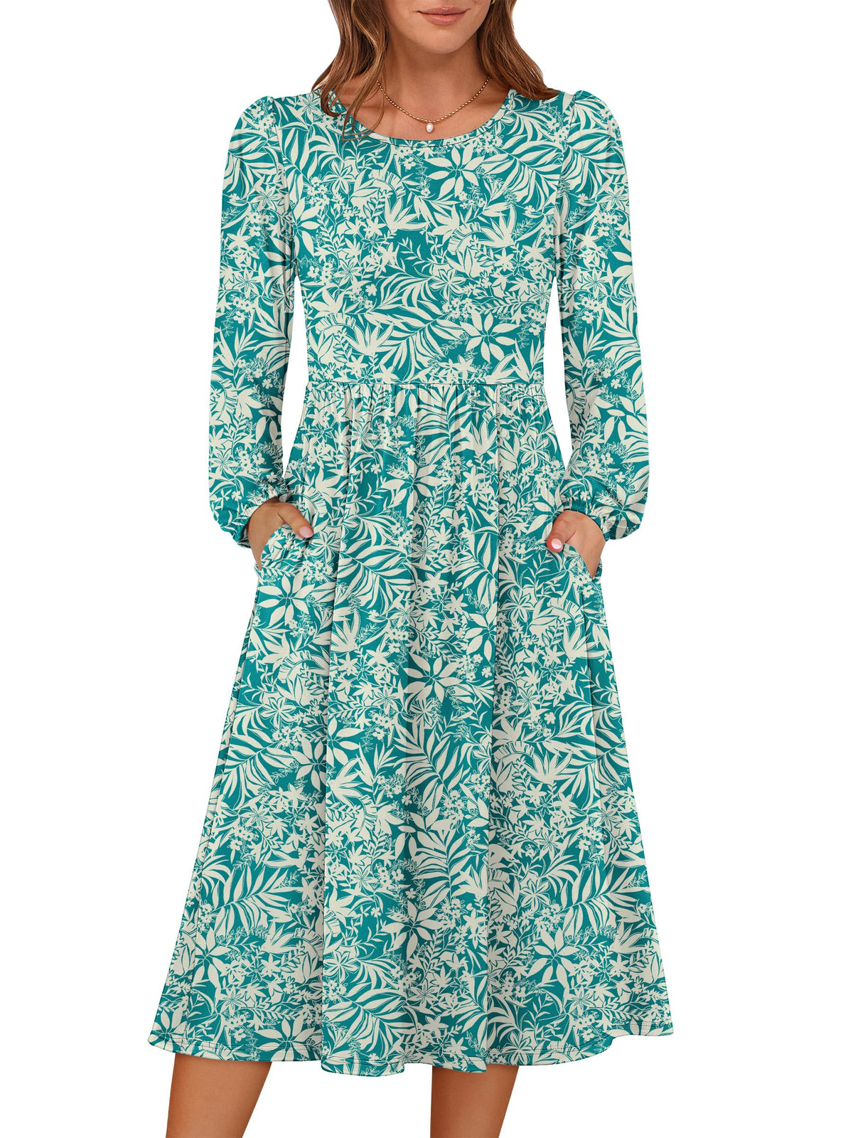 ANRABESS Women Long Sleeve Casual Fall Midi Dress Lightweight with Pockets