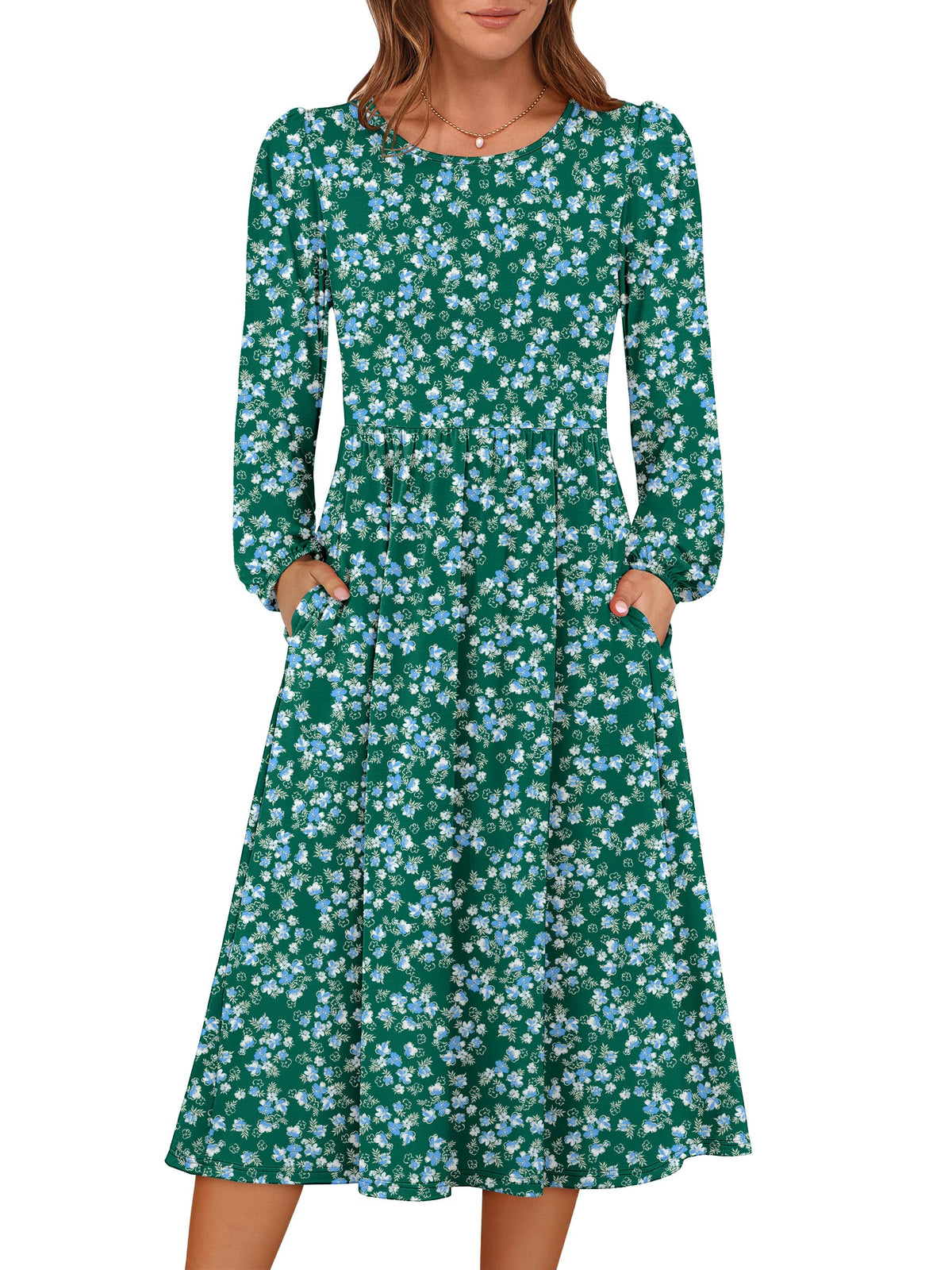 ANRABESS Women Long Sleeve Casual Fall Midi Dress Lightweight with Pockets