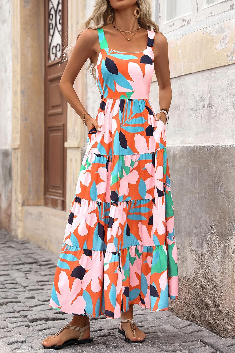 PRETTYGARDEN Womens 2026 Summer Dresses Fashion Clothing Floral Maxi Dress Ruffle Long Flowy Boho Beach Vacation Sundresses