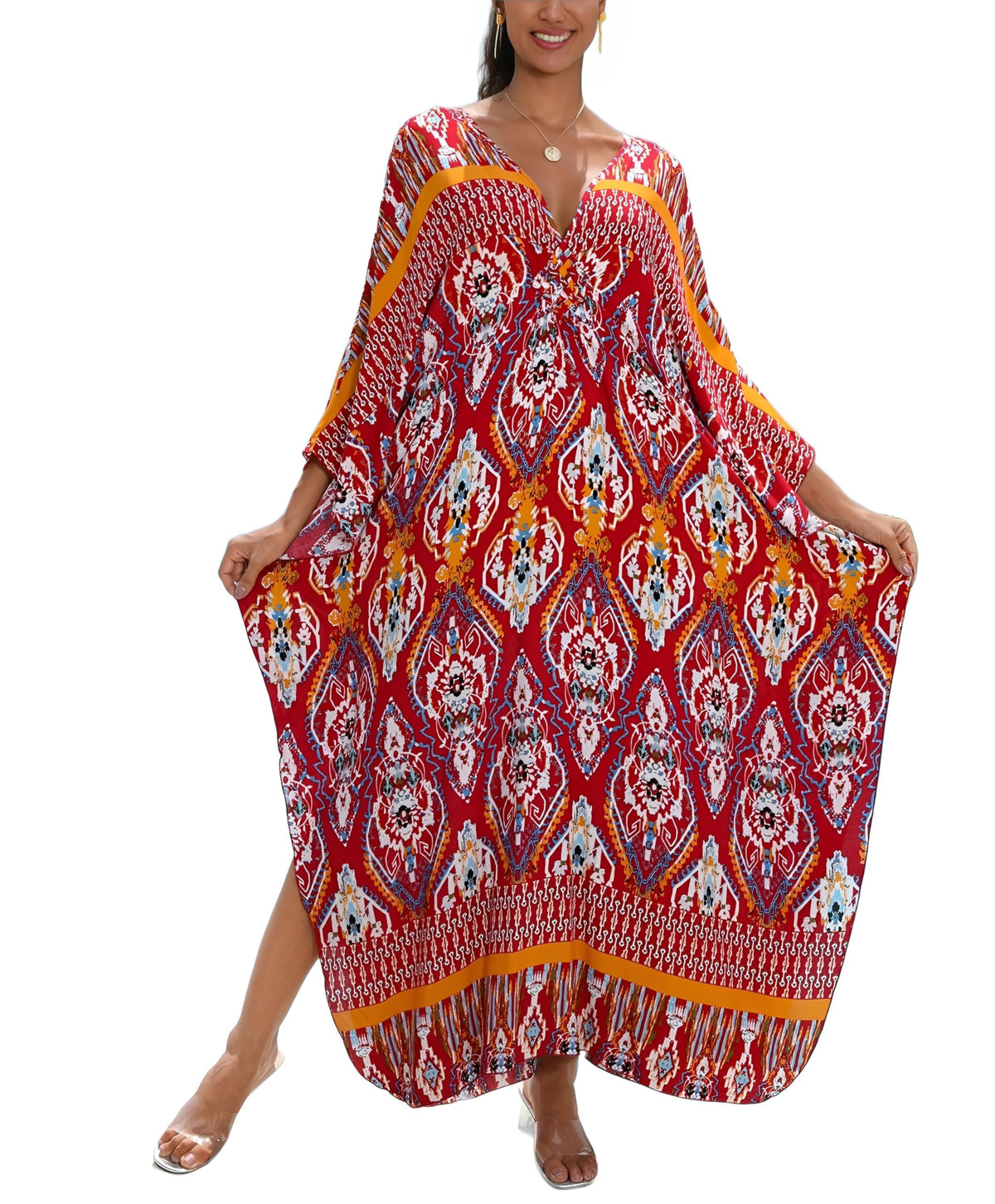 KEYLORTING Plus Size Kaftan Dress Women, African Moo Moo Print Caftan, Batwing Dress, Beach Cover Up for Party and Loungewear