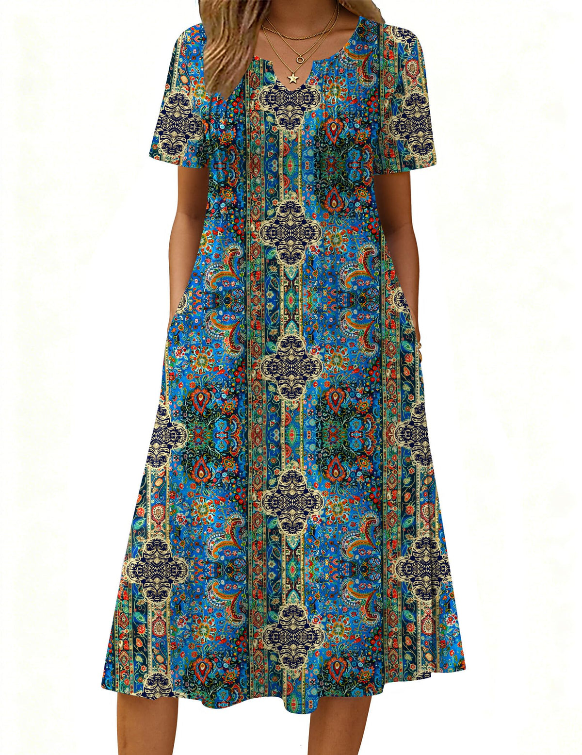 Zeagoo Summer Dresses for Women 2026 Casual Short Sleeve Aline Midi Dress with Pocket Flowy Pleated Tshirt Beach Sundress