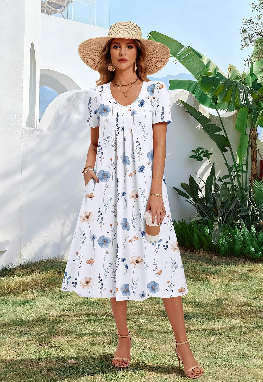 Zeagoo Summer Casual Dress for Womens Floral Midi Sundress with Pockets
