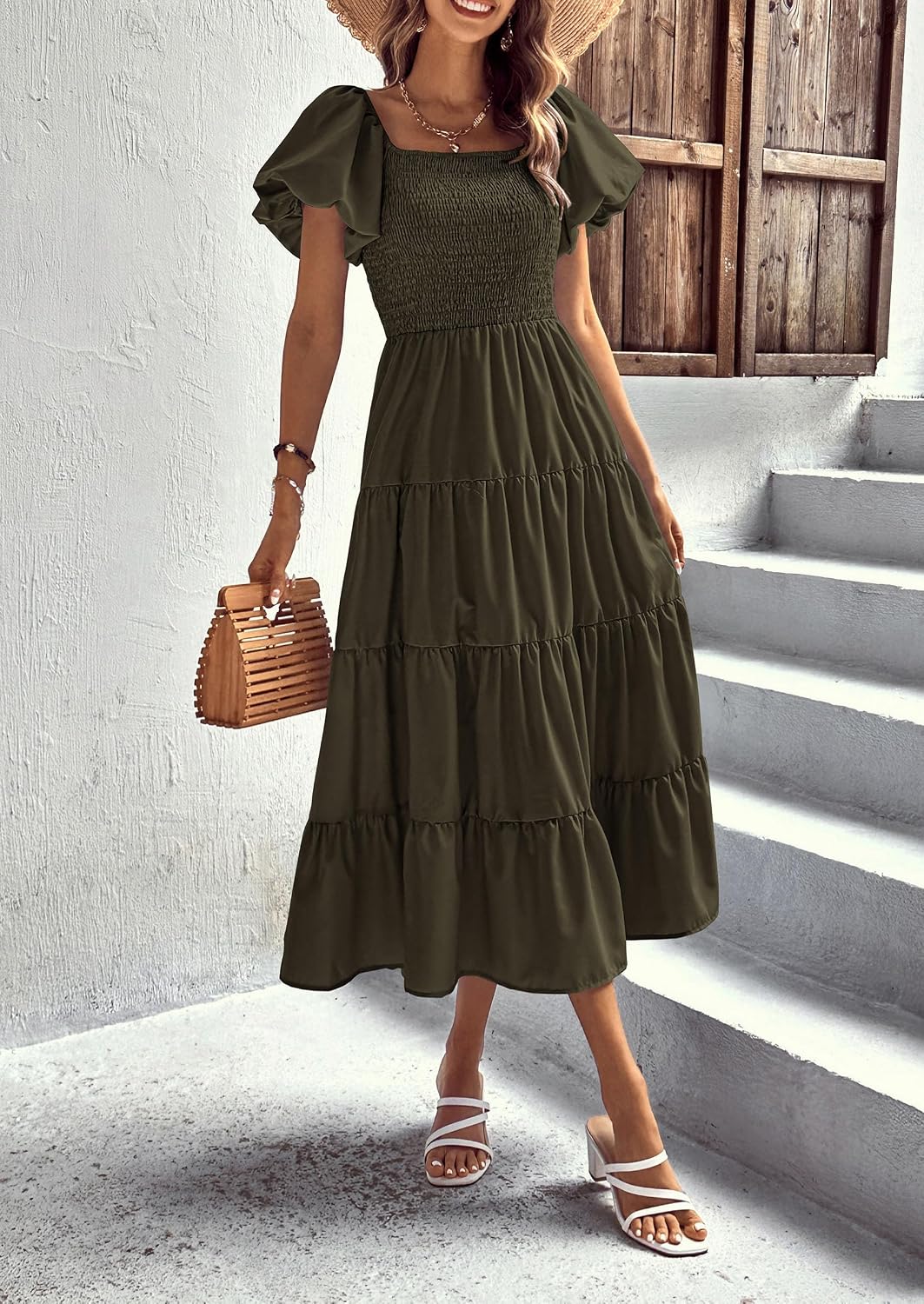 PRETTYGARDEN Women's Smocked Midi Wedding Guest Dress