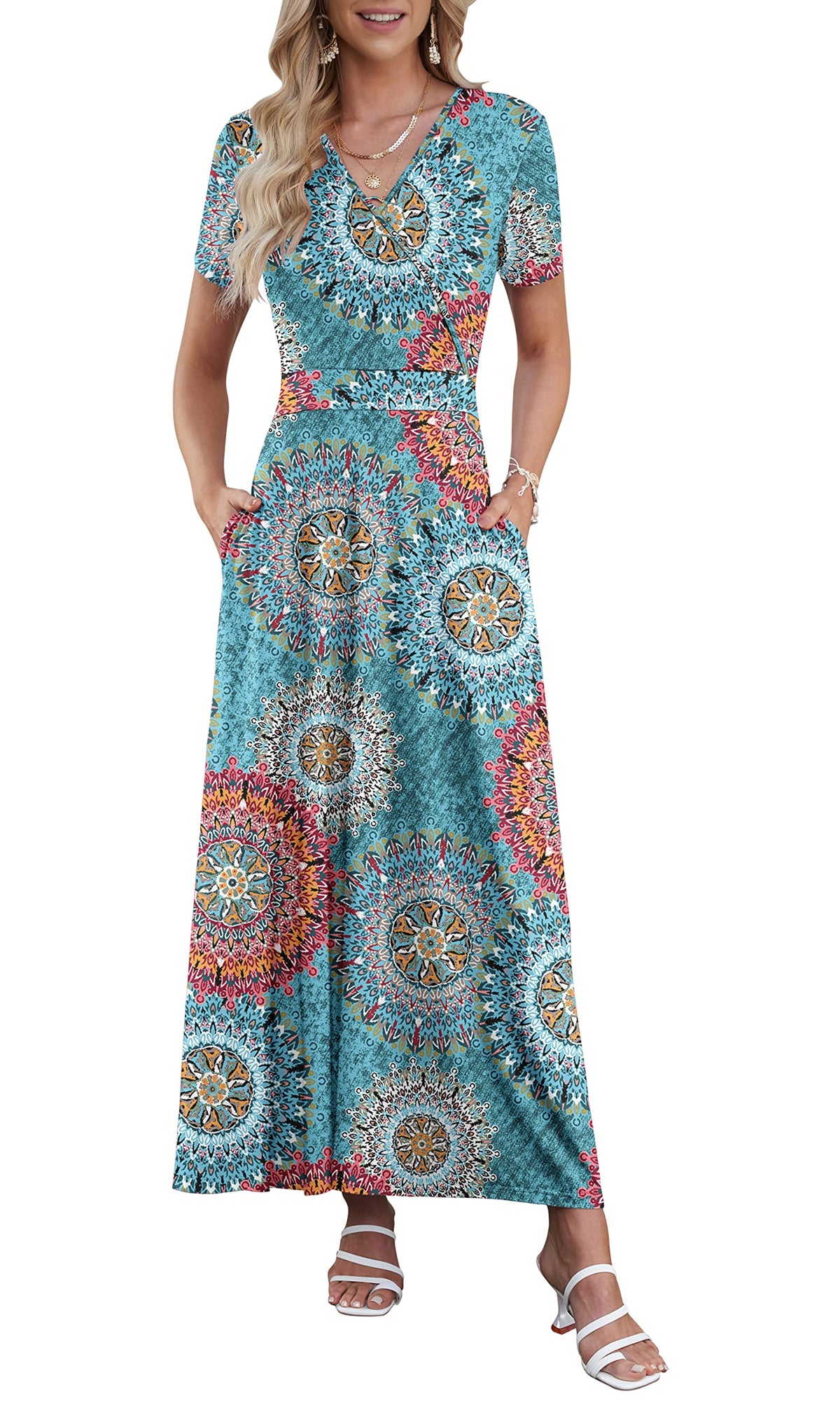 AUSELILY Maxi Dresses for Women Ankle Length Floral Beach Long Flowy Dress