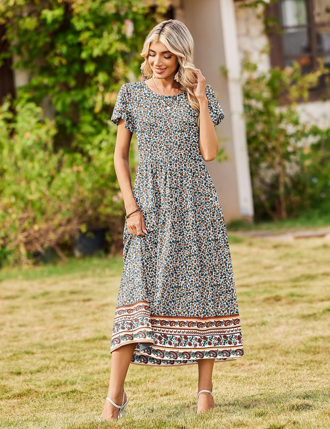 Zeagoo Summer Dresses for Women 2026 Maxi Bohemian Short Sleeve Long Dress