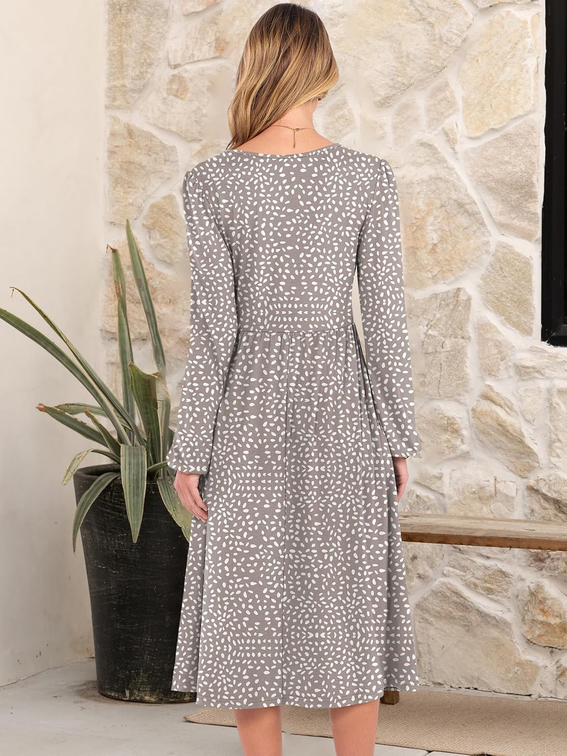 ANRABESS Women Long Sleeve Casual Fall Midi Dress Lightweight with Pockets