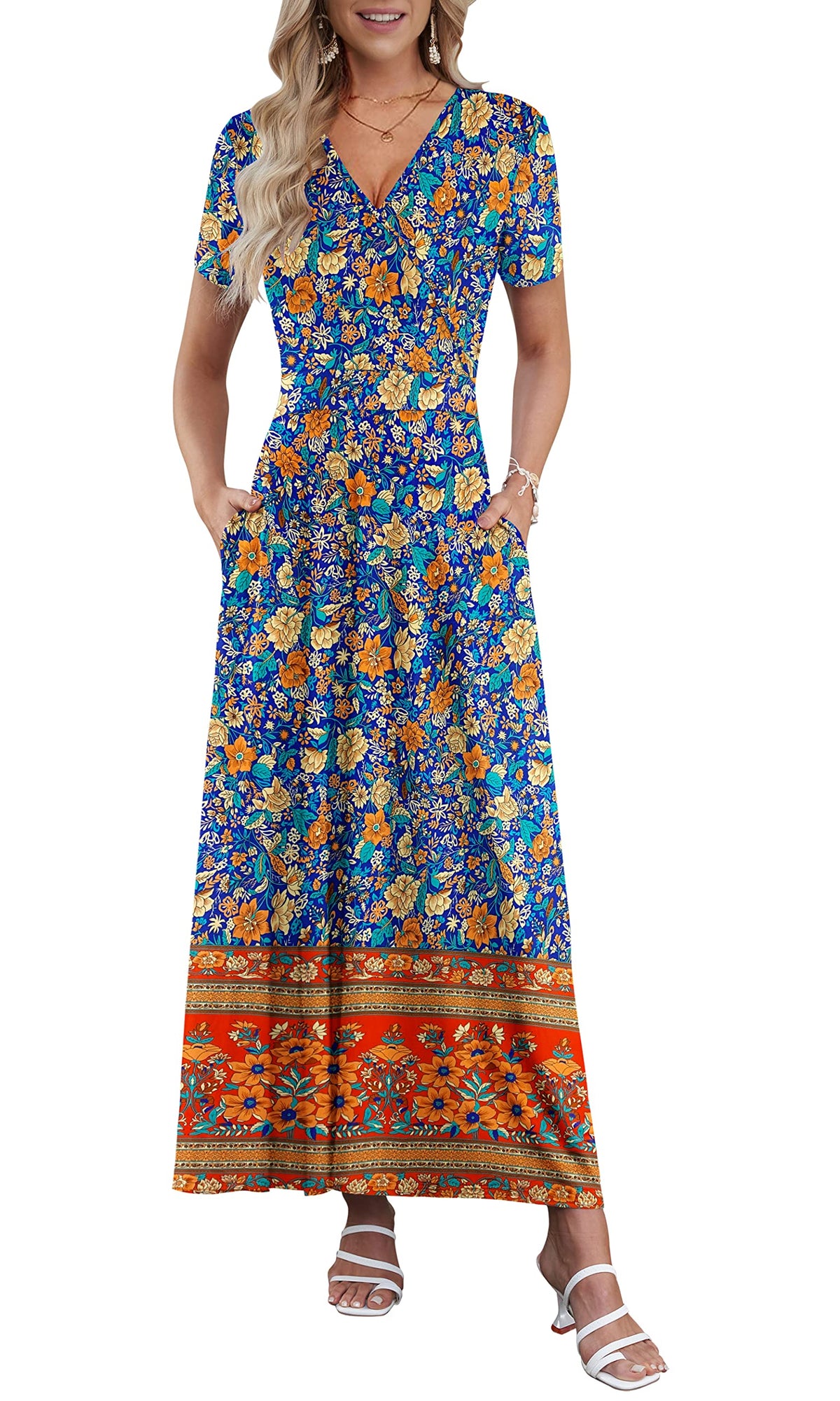AUSELILY Maxi Dresses for Women Ankle Length Floral Beach Long Flowy Dress