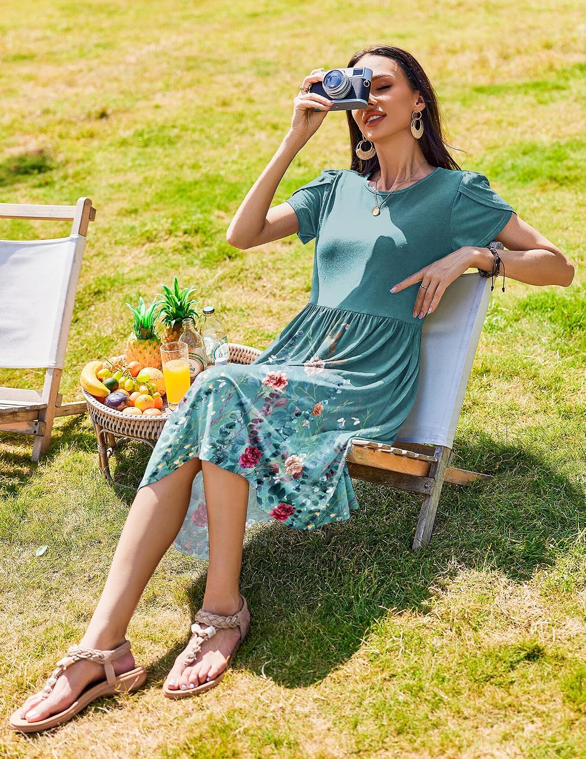 Zeagoo Womens Summer Dresses Casual Aline Midi Dress Short Sleeve Floral Tshirt Dress Flowy Beach Sundresses with Pockets