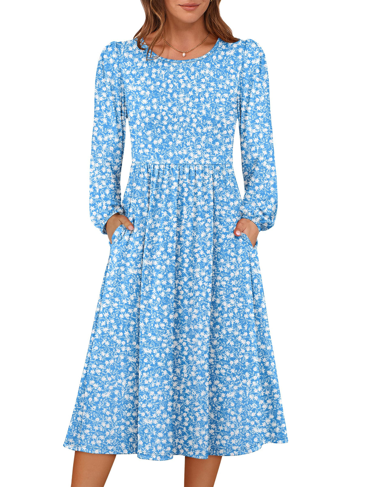ANRABESS Women Long Sleeve Casual Fall Midi Dress Lightweight with Pockets