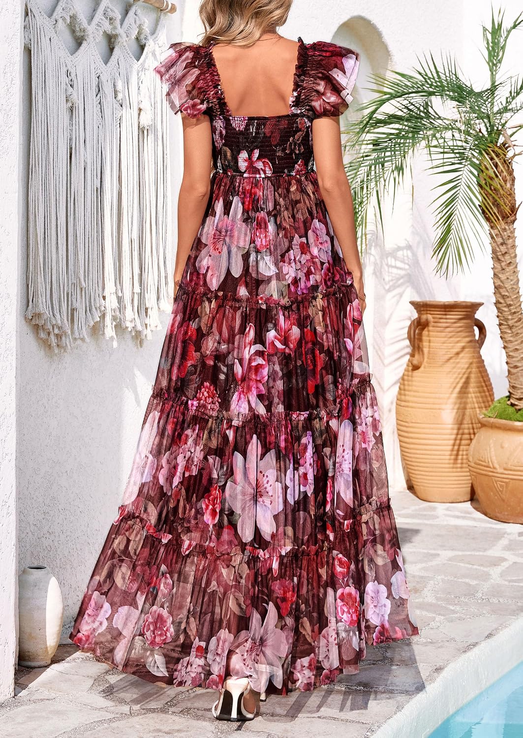 PRETTYGARDEN Women's Summer Smocked Midi Tulle Dress